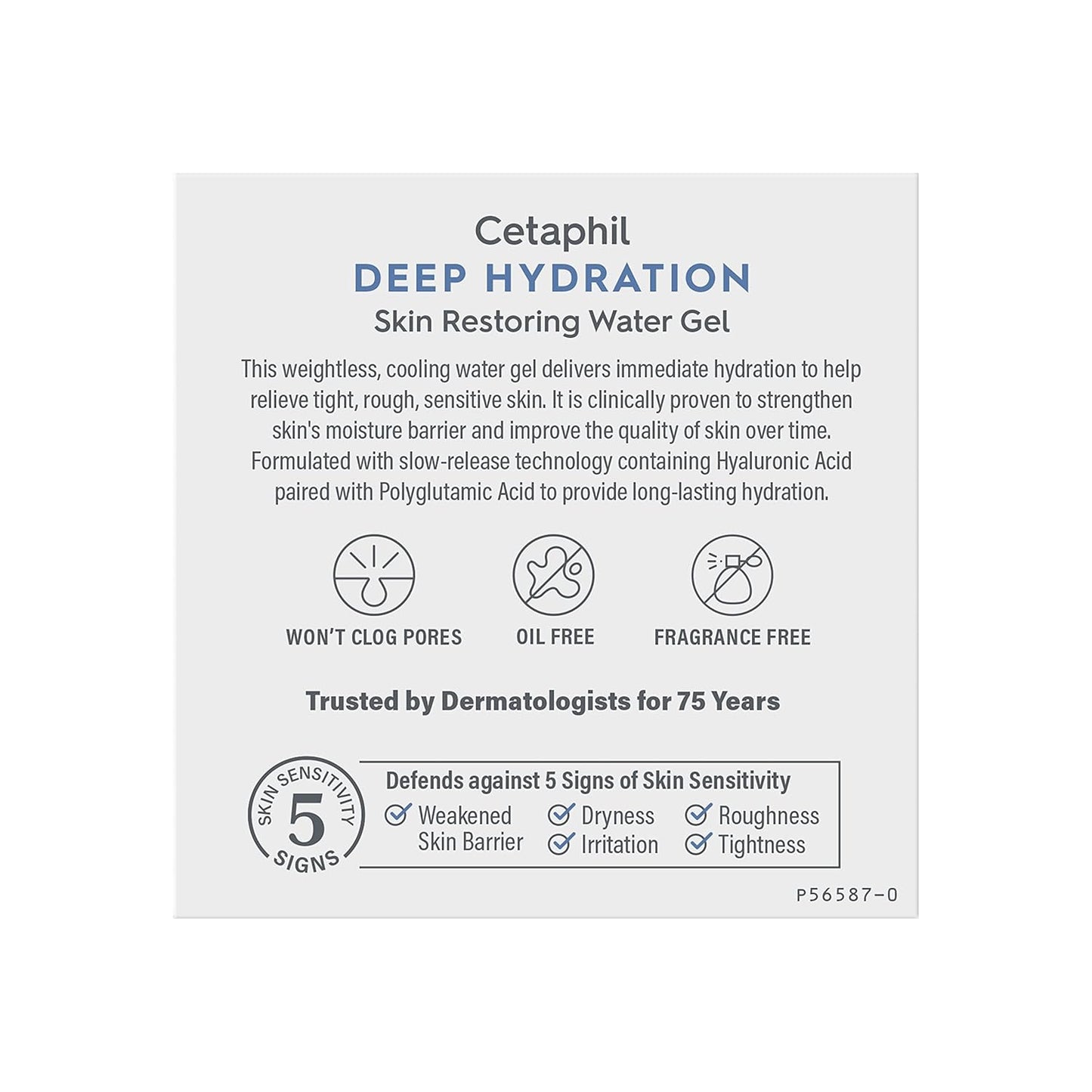 Cetaphil Deep Hydration Skin Restoring Water Gel with Hyaluronic and Polyglutamic Acid, Face Moisturizer, 72 Hour Hydration, For Dry, Dehydrated Sensitive Skin, Fragrance Free, 1.7 oz, Fragrance Free