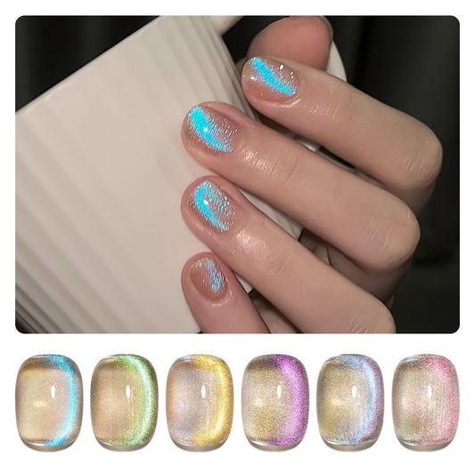 GAOY Cat Eye Gel Nail Polish Set with Magnet for Blue Glitter Holographic Cat Eye, Salon Gel Manicure and Nail Art DIY at Home, Mermaid's Tears