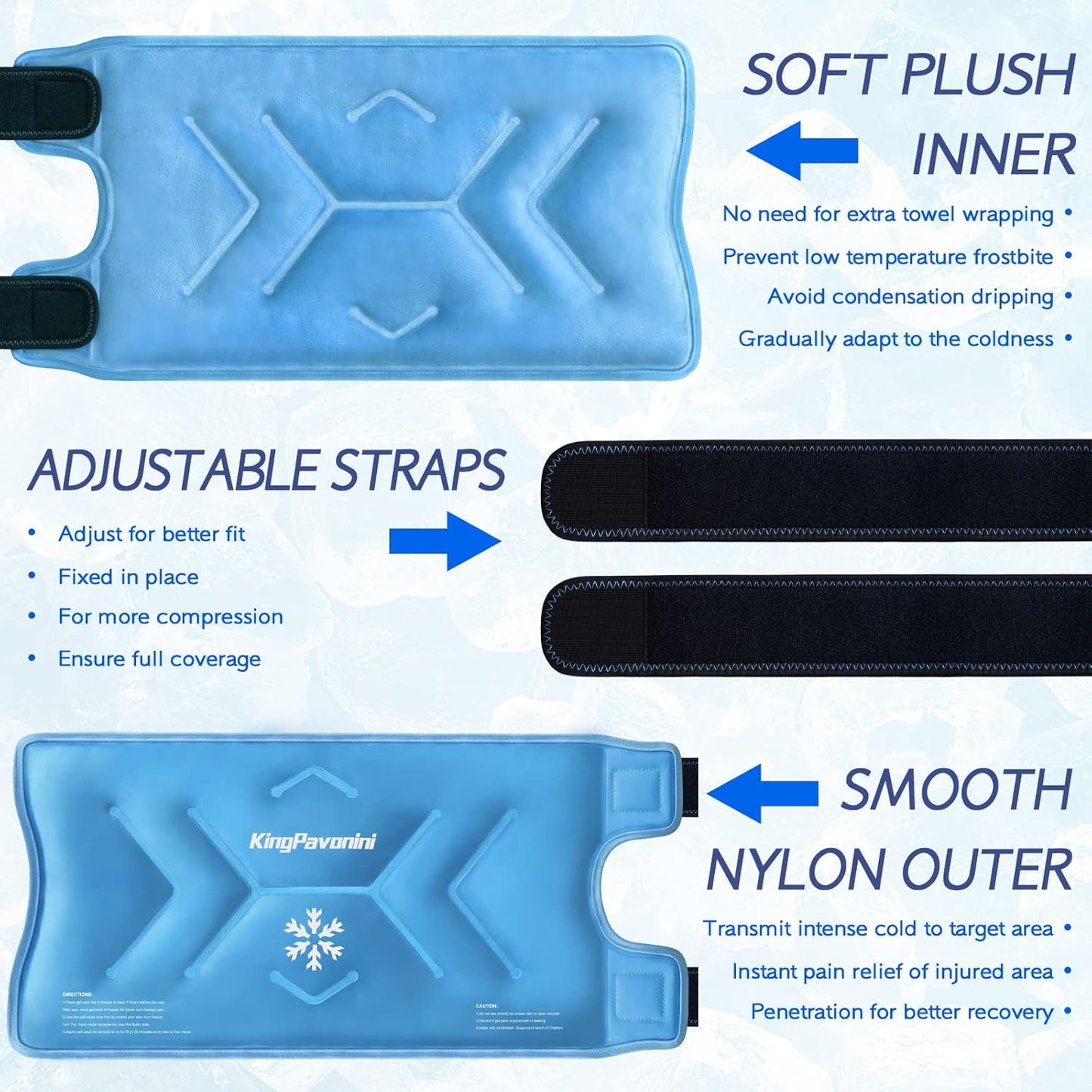 XXL Knee Ice Pack Wrap for Post-Surgery Recovery - Reusable Gel Pack for Injuries, Pain Relief, Swelling, Sports - Large, 1 Pack (Sky-Blue)