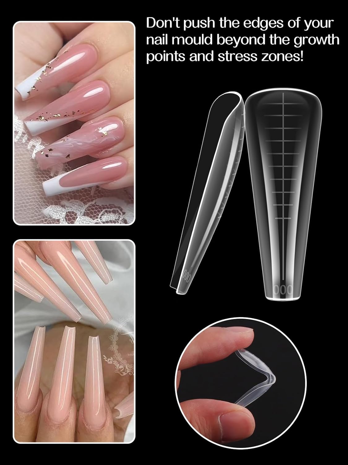 TOROKOM Dual Nail Forms for Poly Nail Gel, 150 PCS Coffin Structure Poly Nail Gel Square Nail Molds for Builder Gel Poly Extension Gel Nail Art Design Salon&DIY