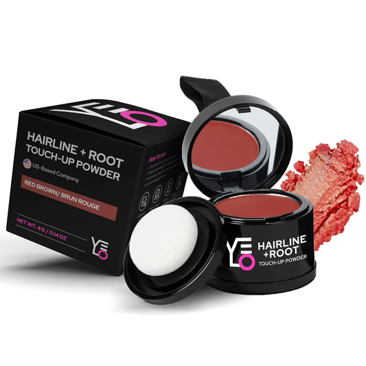 VELO Hairline Powder–RED BROWN Hair Root Touch Up Powder for Women & Men–Instantly Covers Gray Hair, Thinning Hair & Bald Spots–Sweatproof Root Cover Up–Puff & Mirror Compact, 13 Shades