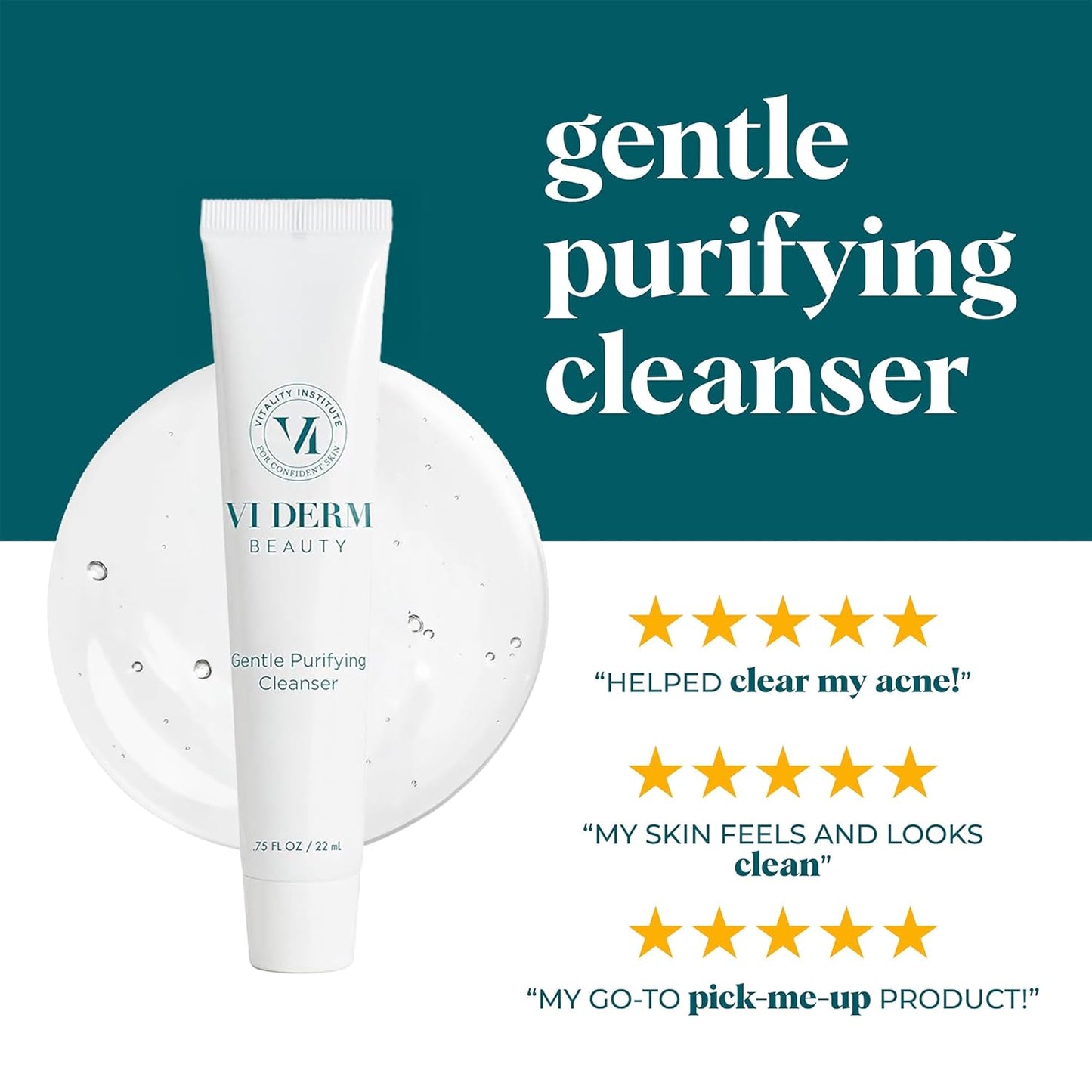 VI Derm Hydrating Gentle Purifying Cleanser – Face Wash with Aloe Vera, Antioxidants, and Willow Bark, Travel Size Mini Facial Cleanser for Makeup Removal and Sensitive Skin – 0.75 Fl Oz / 22 mL