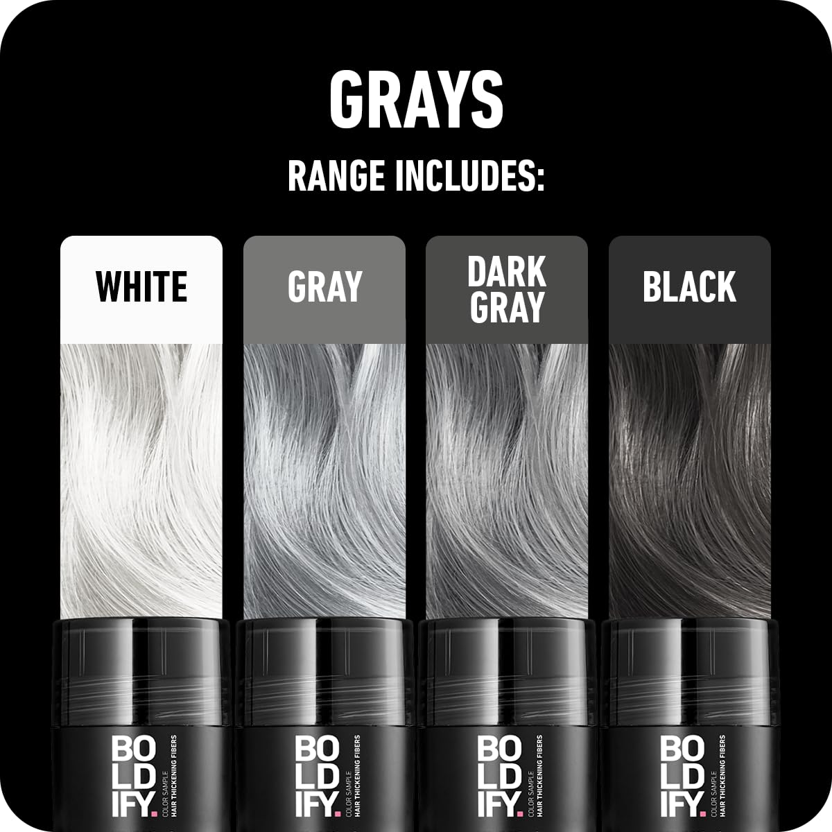 Boldify Hair Fibers Color Sample Kit - Fill In Thinning and Fine Hair for an Instantly Fuller, Thicker Look - 14 Shades for Women & Men - Grays