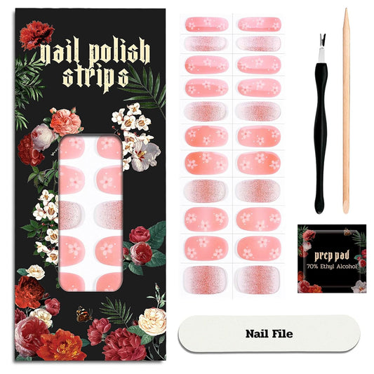 Nail Polish Strips - 22 Pcs Salon Quality Gel Nail Stickers - Long Lasting Wraps (Dusty Orange Flower)
