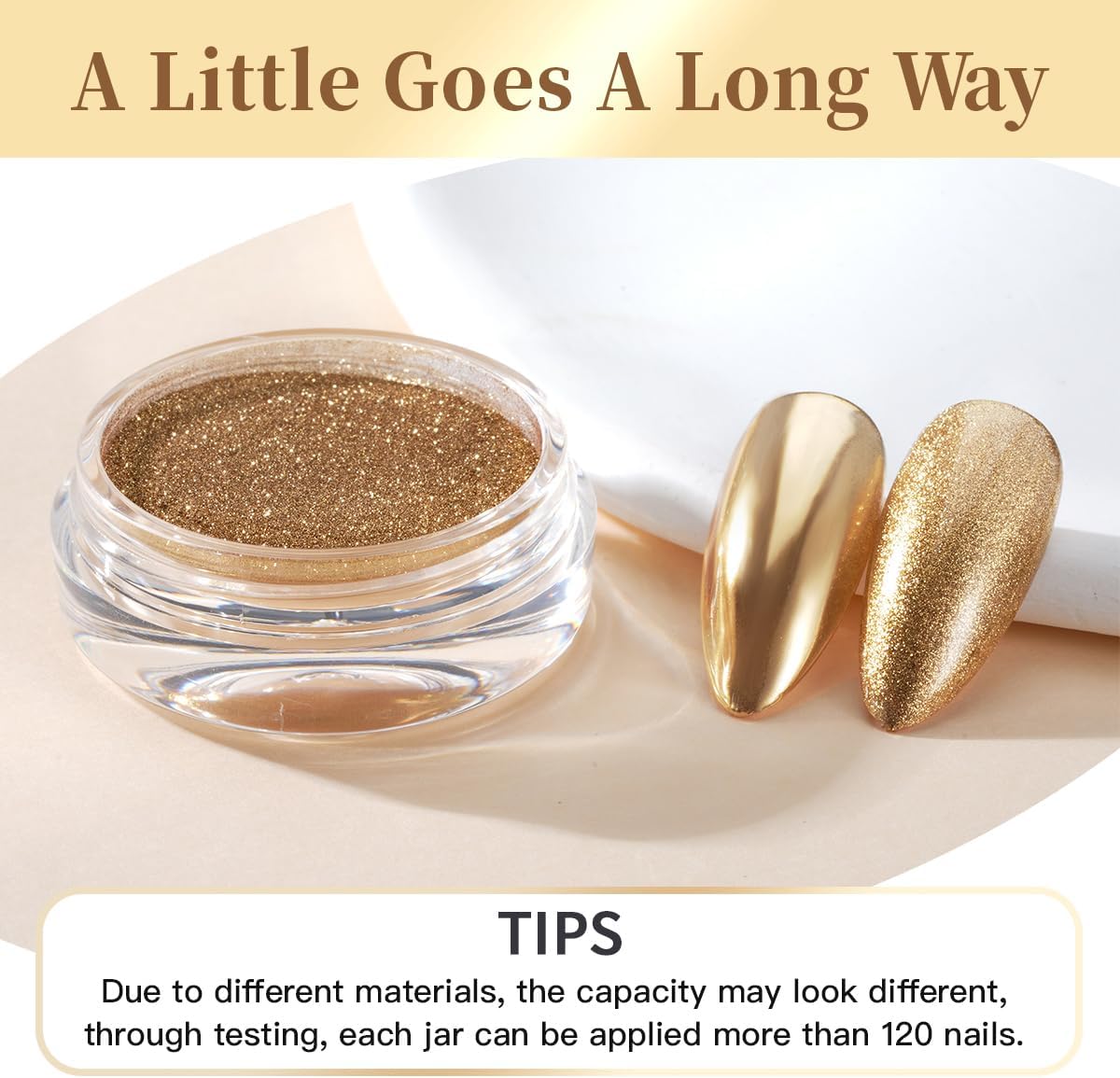 Pretty Diva Chrome Nail Powder - Champagne Gold Mirror Effect Nail Chrome Powders, Highlight Metallic Chrome Powder for Nail Art Pigment Chrome Powder for Nails (Champagne, 1g)