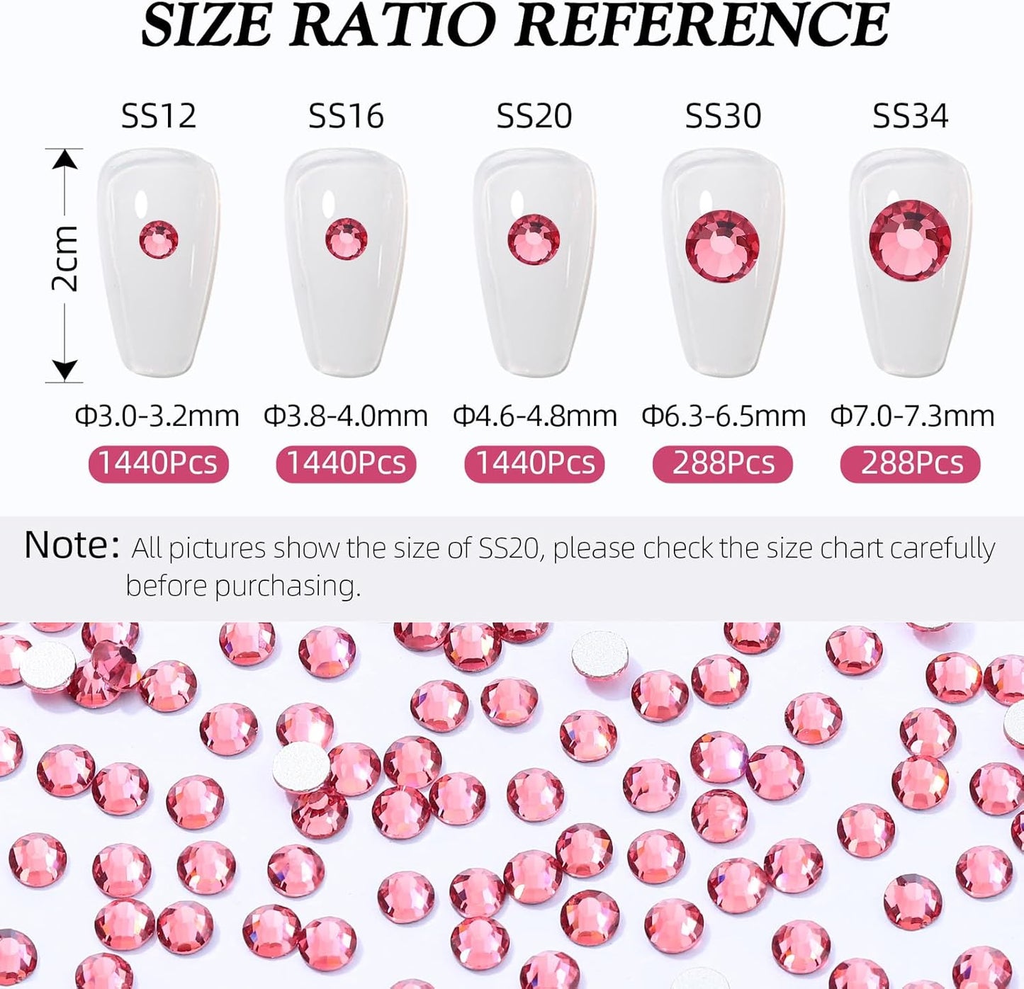 Rose Flatback Rhinestones, Glass Rhinestones for Nail Art and Craft, Glue Fix, Loose Crystal Gemstones(Rose, SS30, 288pcs, 6.4-6.6mm)