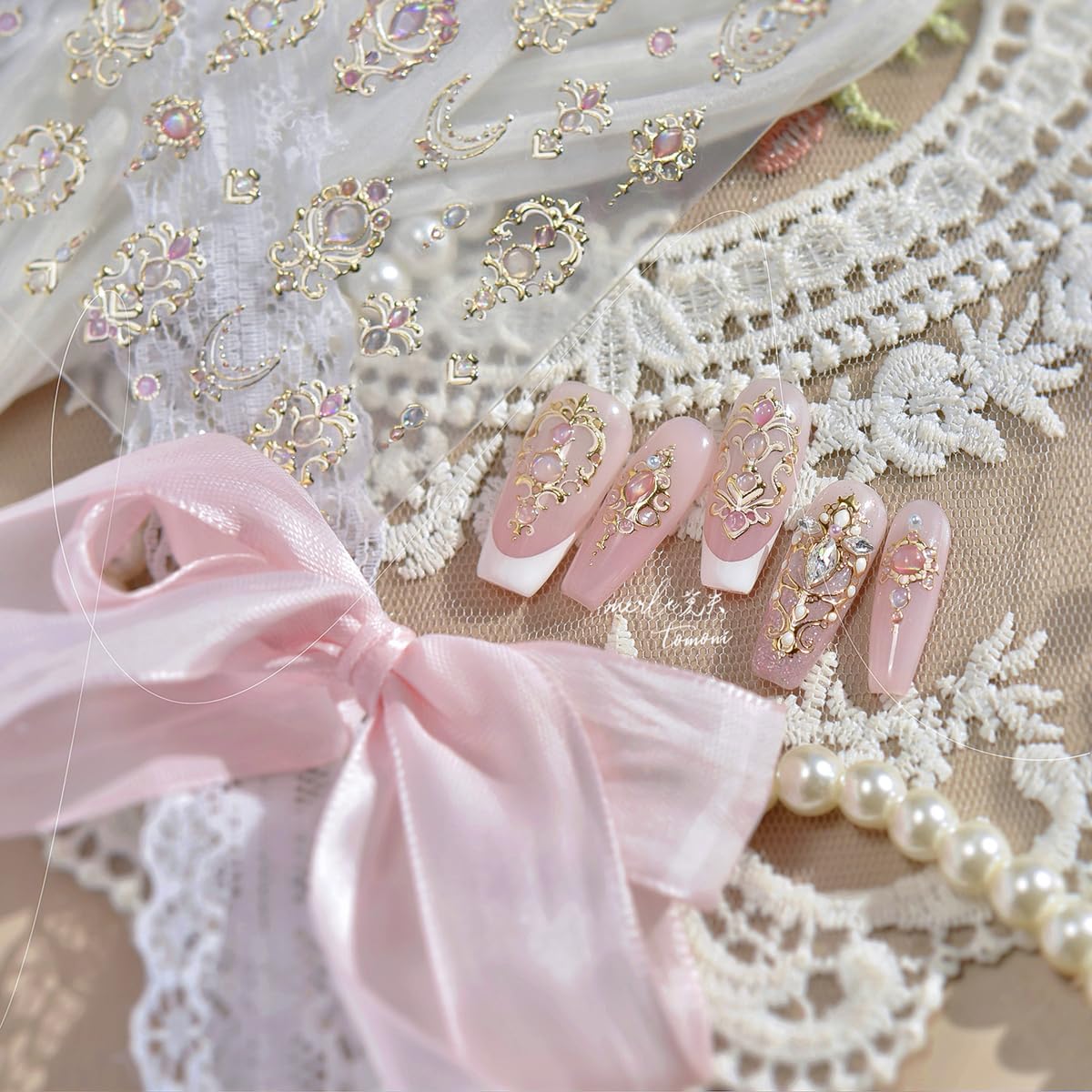 5D Embossed Retro Mirror Nail Stickers Metallic Retro Totem Nail Decals Vintage GEM Necklace Nail Stickers Self-adhsive Nail Decals Luxury Design for Women DIY Manicure Art Decorations 1 Sheet