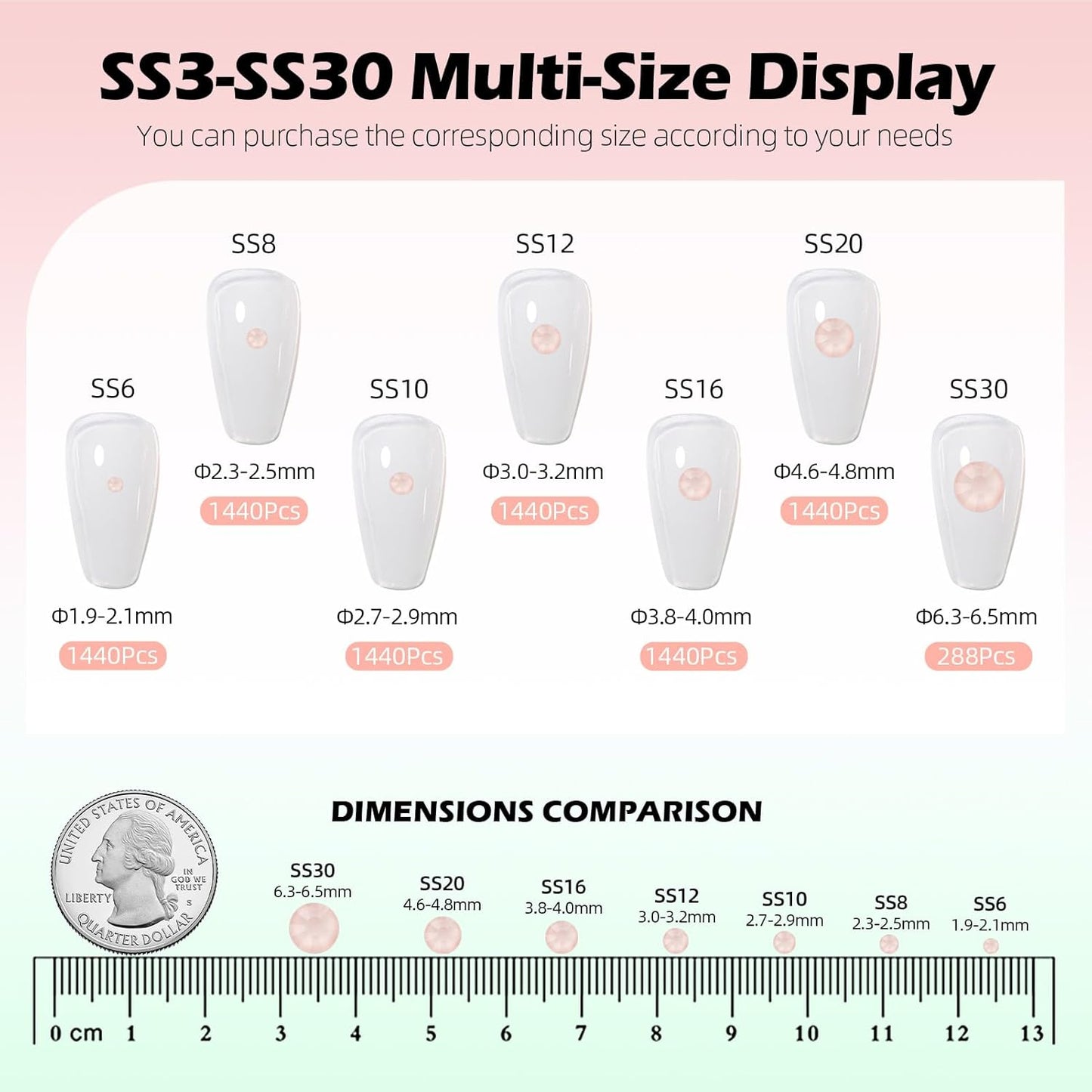 Mocha Lt.red Flatback Rhinestones, Glass Rhinestones for Nail Art and Craft, Glue Fix, Loose Crystal Gemstones(Mocha Lt.red, SS16, 1440pcs, 3.8-4.0mm)