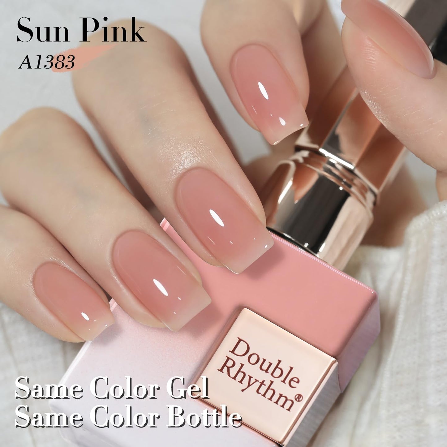 Double Rhythm Gel Polish Translucent Sheer Neutral Natural Light Milky Same Color Same Bottle 15ML Jelly Polish Art DIY at Home (Milky Light Nude-A1383)