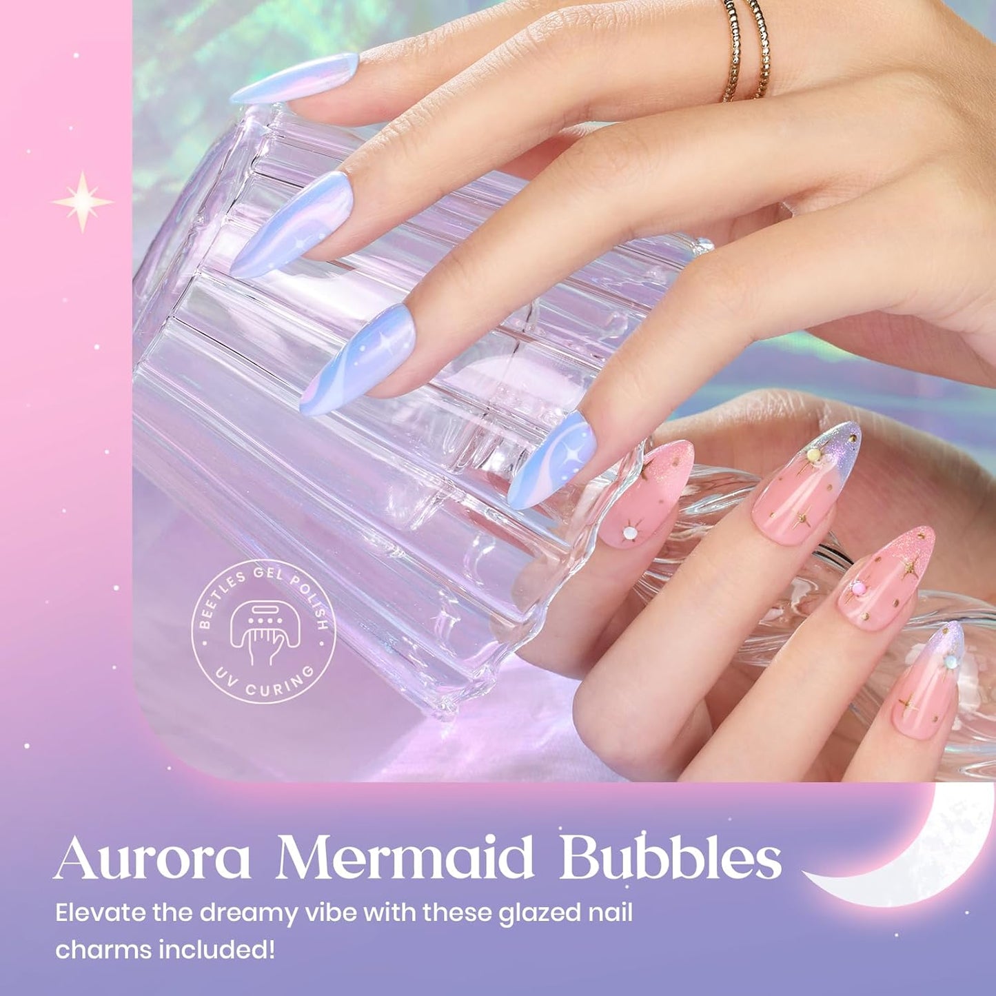 Beetles Shimmer Glitter Gel Nail Polish Set, 6 Colors Pearl Gel Polish Baby Blue Shimmer Baby Pink Glitter Purple Mermaid, Nail Drawing Soak Off Uv Led Swirl Gel Polish Shell Thread Gift for Women