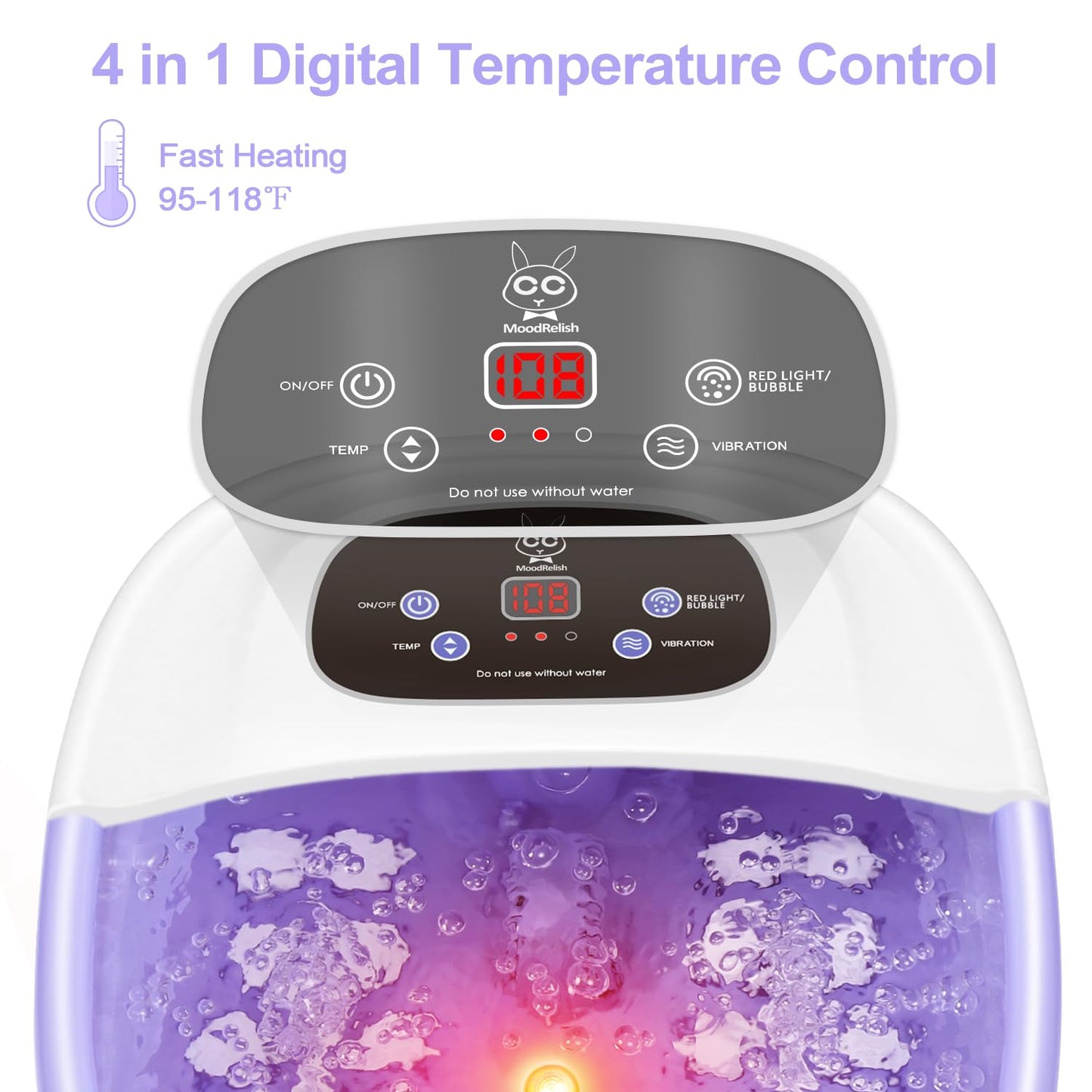 Foot Spa Bath Massager with Heat Bubbles and Vibration Massage and Jets, 16 OZ Calming Lavender Foot Soak Epsom Salt, MoodRelish Foot Soaker With Red Light, 22 Massage Rollers, Adjustable Temp -Purple