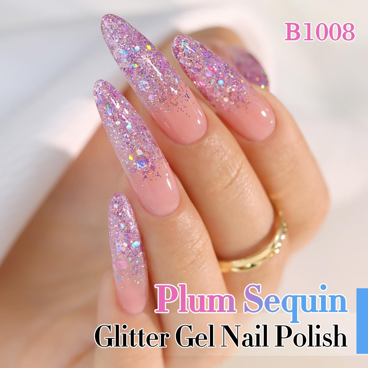 Double Rhythm 0.5Oz Glitter Gel Polish Shimmer Reflective Color for Nail Art Salon DIY Soak Off 15ml Nail Lamp Gel Polish at Home (Rainbow Rose-B1008)