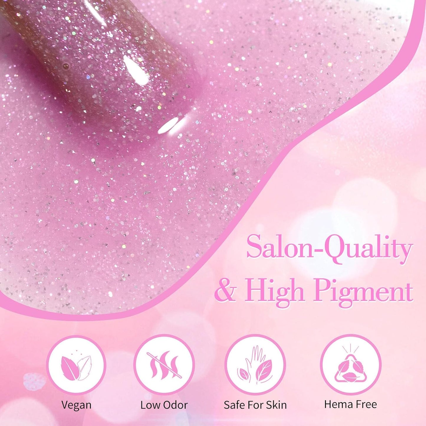 CANNI 1 Pcs Pink Glitter Gel Nail Polish, Shimmer Sparkly Pink Colors Gel Polish Soak Off Led Nail Art Gel Manicure Salon DIY