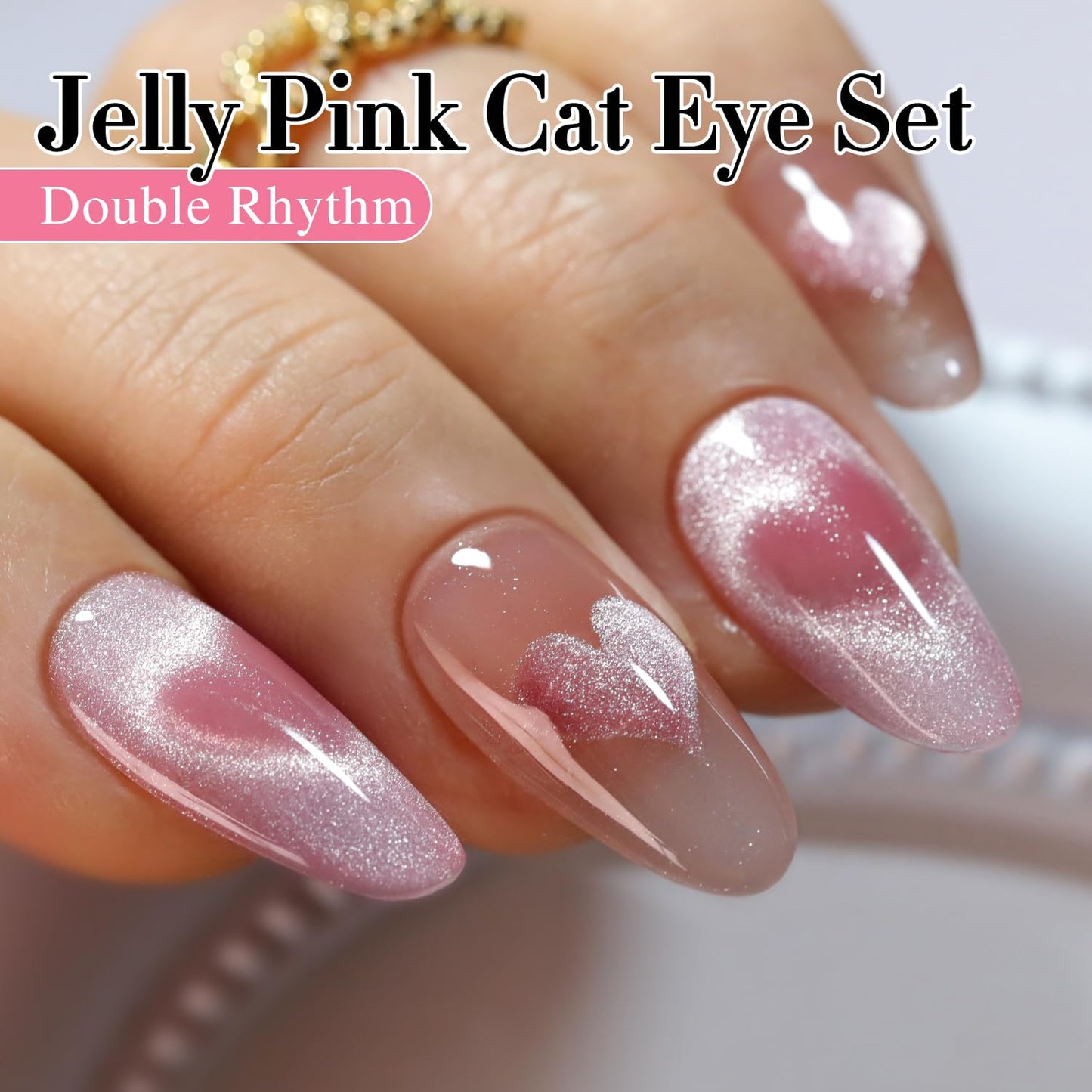 Double Rhythm 6 Colors Cat Eye Gel Polish Set Shimmer Glitter with Magnet Holographic Reflective Magnetic UV Nail Art Kit (6-Kit 14)