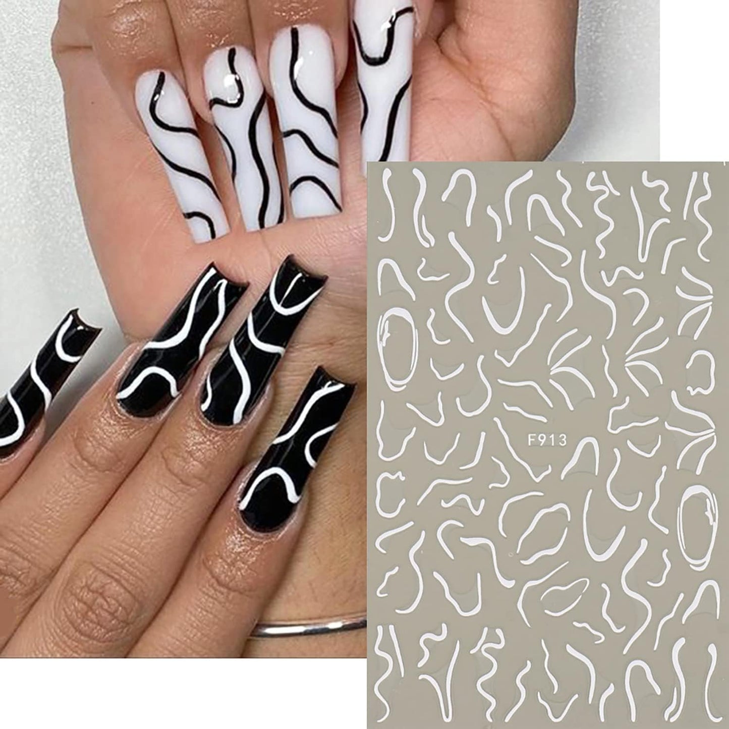7 Sheets White Nail Art Stickers Butterfly Snake 3D Self-Adhesive Nail Decals Summer Stars Sun Line Designs Nail Decorations Moon Leaf Rose Nail Accessories for Women Girls DIY Manicure Supplies