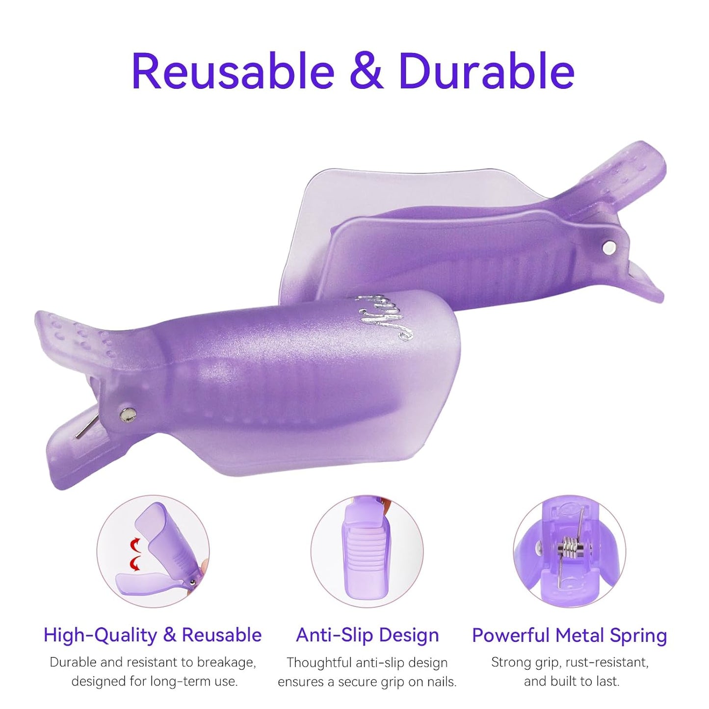 Makartt Nail Clips to Remove Gel Polish, with Double Ended Metal Cuticle Pusher, 20 Pcs Plastic Resuable Finger and Toe Nail Soak Off Clips for Removal Acrylic Art Nail Polish Remover Cap Clip