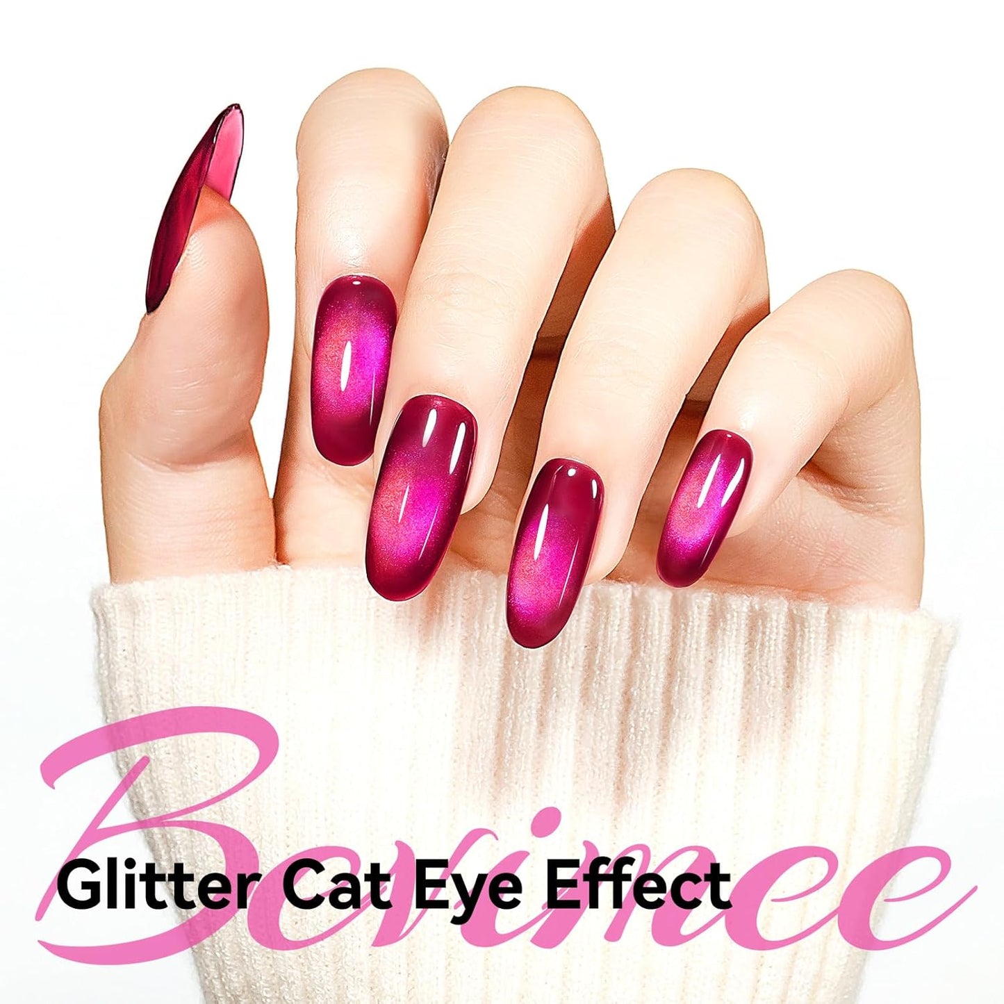 Cat Eye Gel Nail Polish, Magentic Nail Polish With Magnet Red Pink Double Magic Effect, Jelly Color Glitter Shimmer UV Gel Holographic For Salon DIY At Home