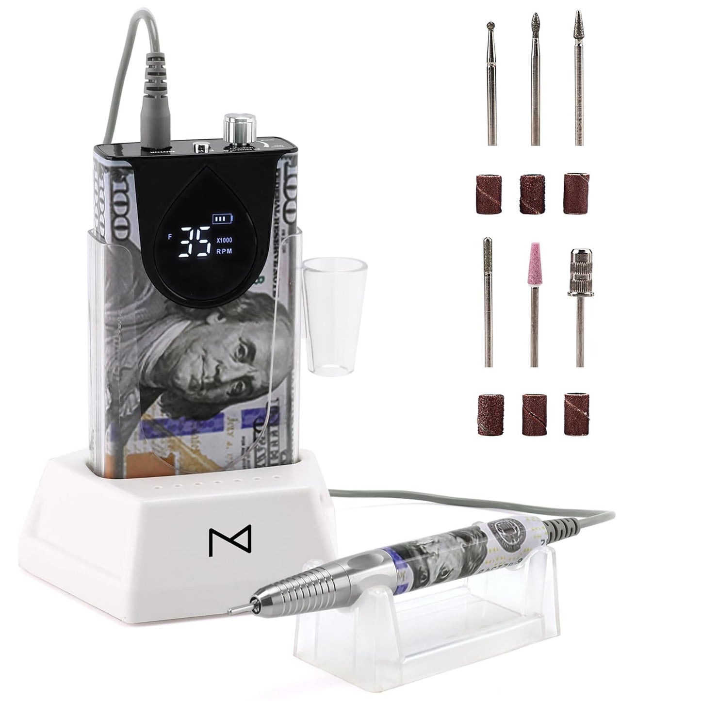 M Max - Nail Drill Professional - 2-in-1 Brushless Motor Nails Drill Machine - Electric, Cordless, Aluminium Alloy Casing, 35000 RPM, HD Display - Perfect for Salon & Home Use Special Edition - Money