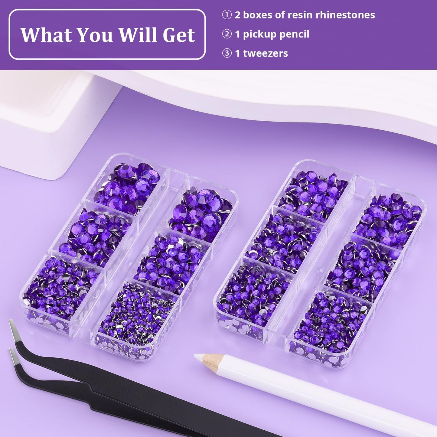 Resin Rhinestones for Crafting, 2 Boxeses Purple Multi Sizes Flatback Bedazzling Crystals for Crafts Nail Art Deco, Non Hotfix Gems Charms for Tumbler Shoes Clothing Fabric Face Makeup