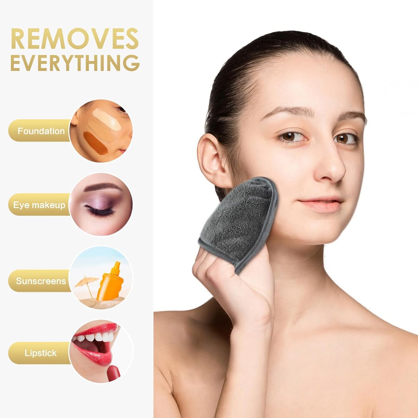 SINLAND Reusable Makeup Remover Pads For Face,Eye,Lips Microfiber Gentle Facial Cleansing Cloths for All Skin Types Friendly for Makeup Remover With Laundry Bag 5.1inchx3.93inch Grey Pack of 12