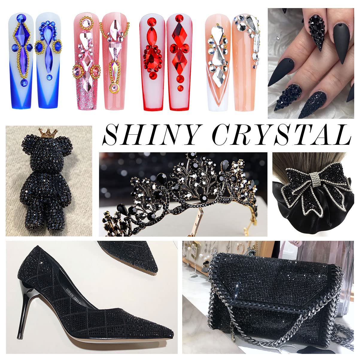 288Pcs Black Crystal Rhinestones,Glass Flatback Rhinestones Gemstones for Nail Face Makeup Art Crafts Clothes Decoration -(SS34,7.0mm,Black)