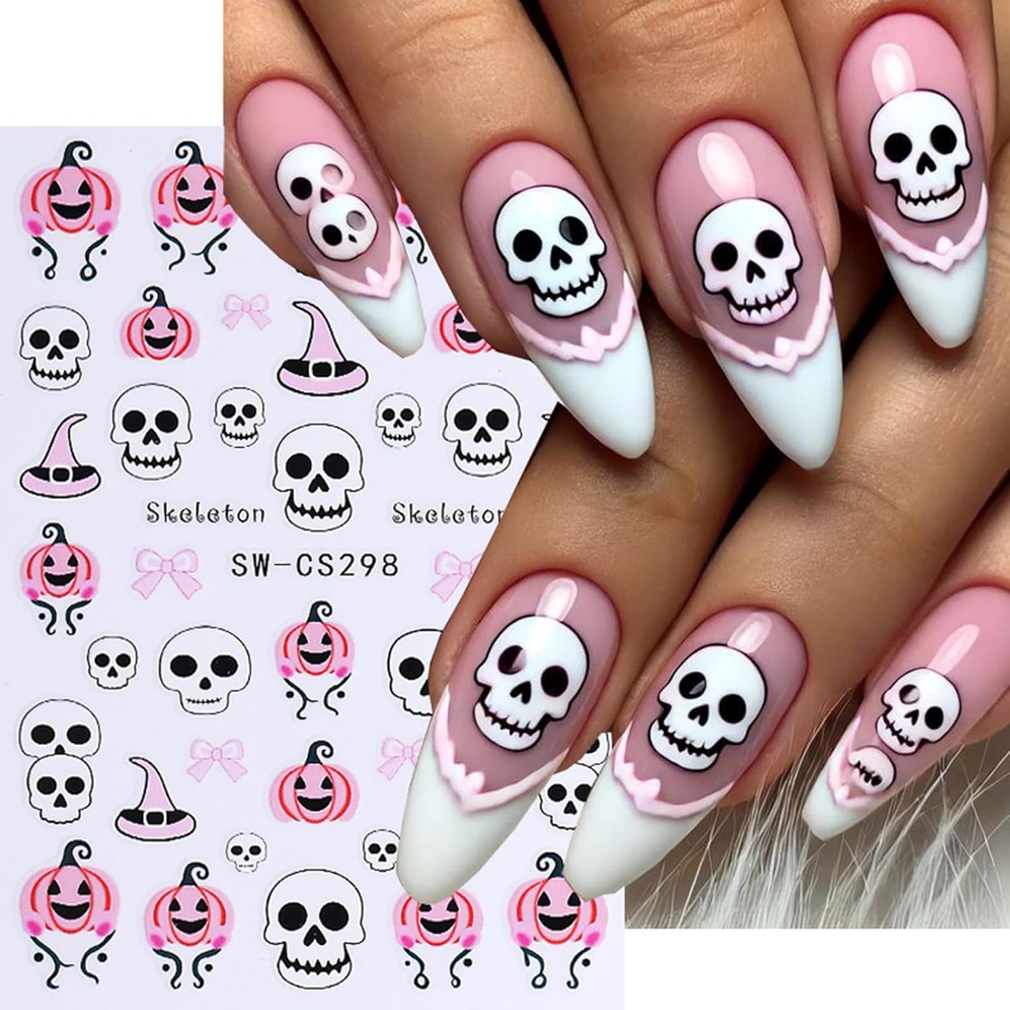 6 Sheets Halloween Nail Art Stickers Decals 3D Self-Adhesive Cartoon Bat Spider Web Skull Nail Stickers French Flame Spider Web Heart Nail Decals Supplies for Women DIY Holiday Manicure Decorations