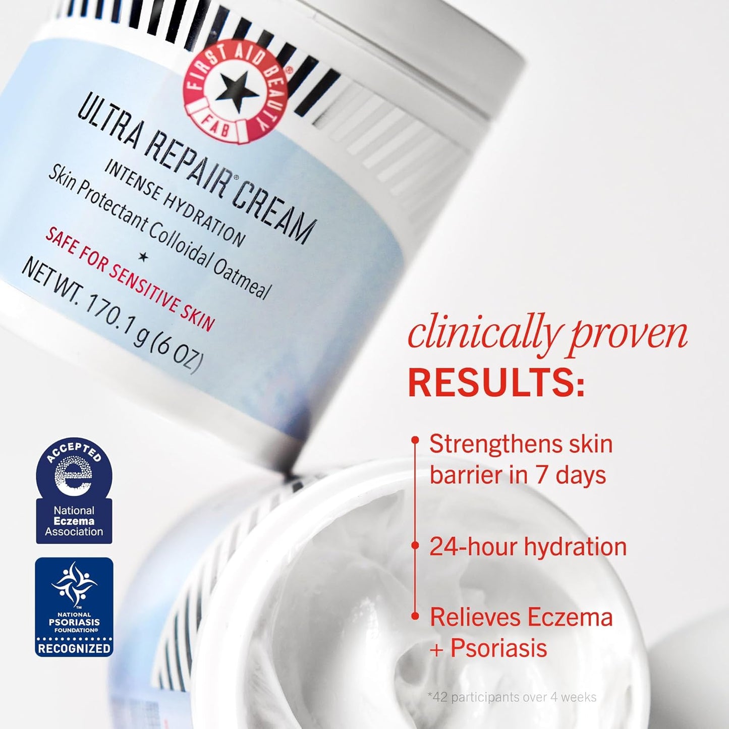 First Aid Beauty - Ultra Repair Cream, Intense Hydration Whipped Colloidal Oatmeal, Clinically Proven to Strengthen Skin Barrier in 7 Days & Helps Relieve Eczema, Luxury Moisturizer, 6 oz + Bonus, 2ct