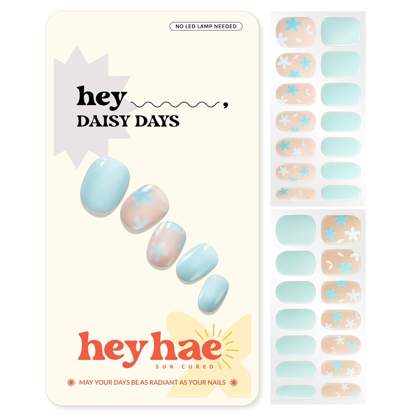 Semi Cured Gel Nail Strips | No LED Lamp Needed | Spring, Marble, Pink | Easy Apply & Remove, Salon Quality | Includes 28 Strips, 1 Prep Pads, Nail File & Wooden stick - Hey, Daisy Days