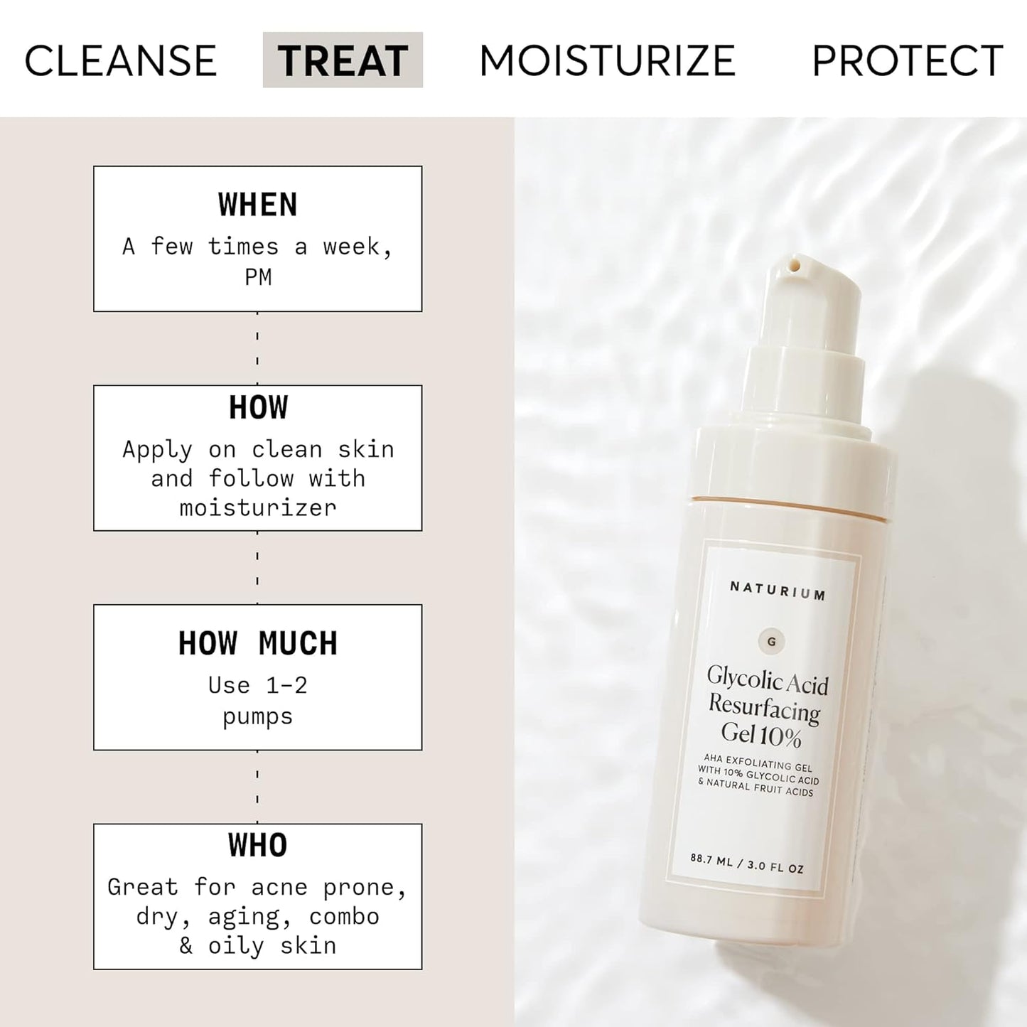 Naturium Glycolic Acid Resurfacing Gel 10%, AHA Exfoliating Gel with Natural Fruit Acids, 3.0 oz