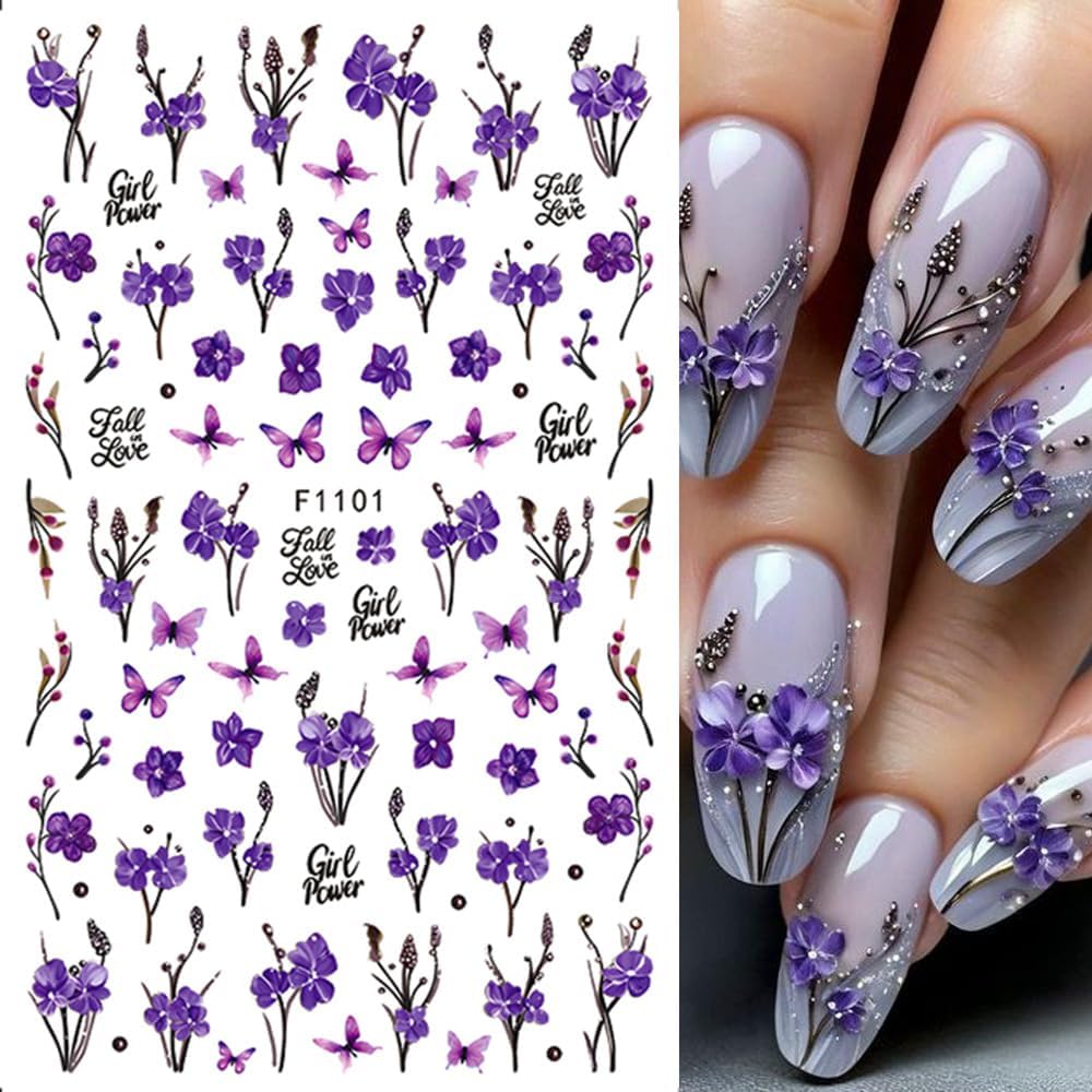 Stickers para Uñas Nail Stickers Self-Adhesive Sticker Butterfly Flower Calcomanías para Uñas Bee Colorful Floral Art Design Accessories Hight Quality 8 Sheets