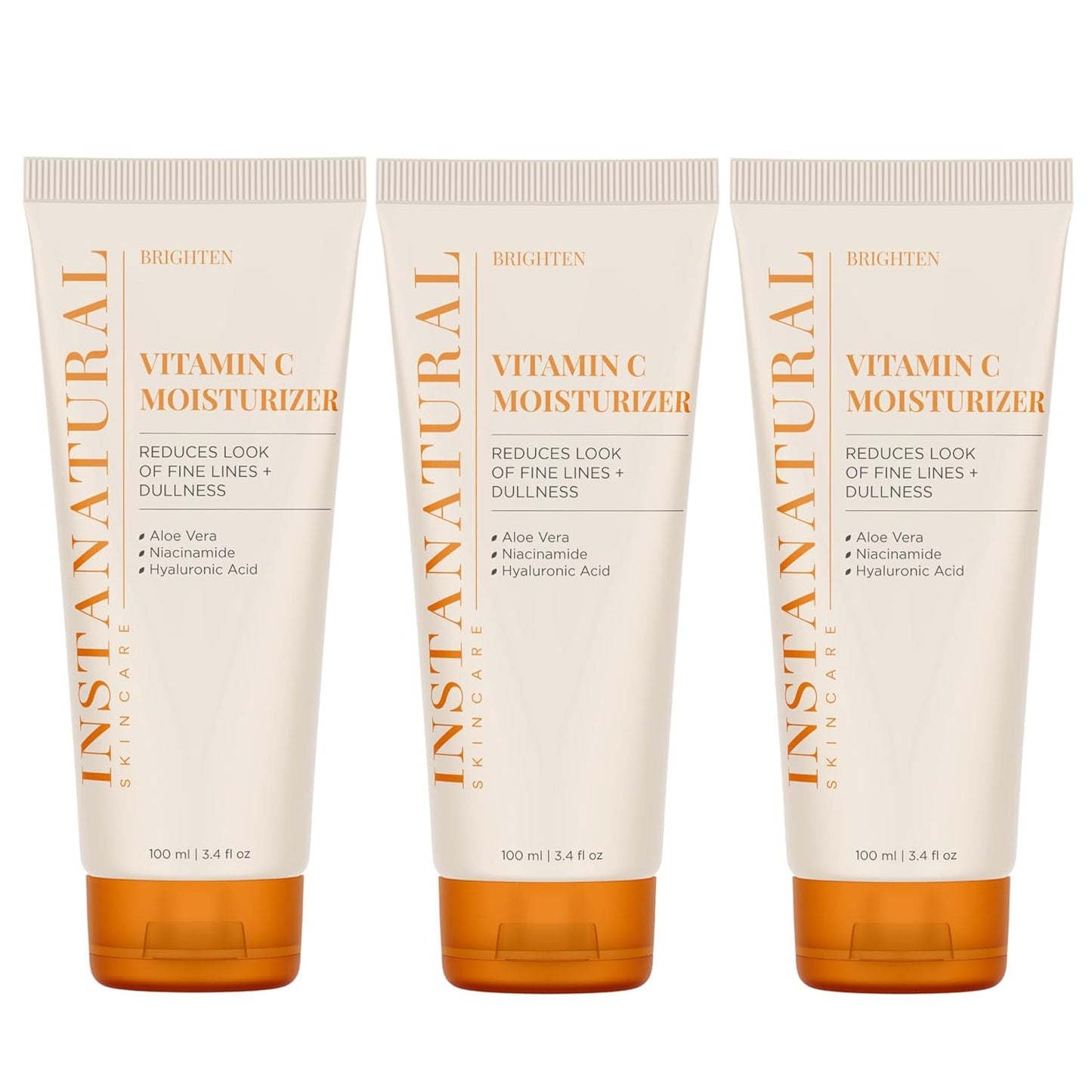 InstaNatural Vitamin C Moisturizer Face Cream, Reduces the Look of Fine Lines and Wrinkles, Moisturizing Lotion for Dry Skin with Aloe Vera, Niacinamide, Hyaluronic Acid - 3.4 Fl ounce (Pack of 3)