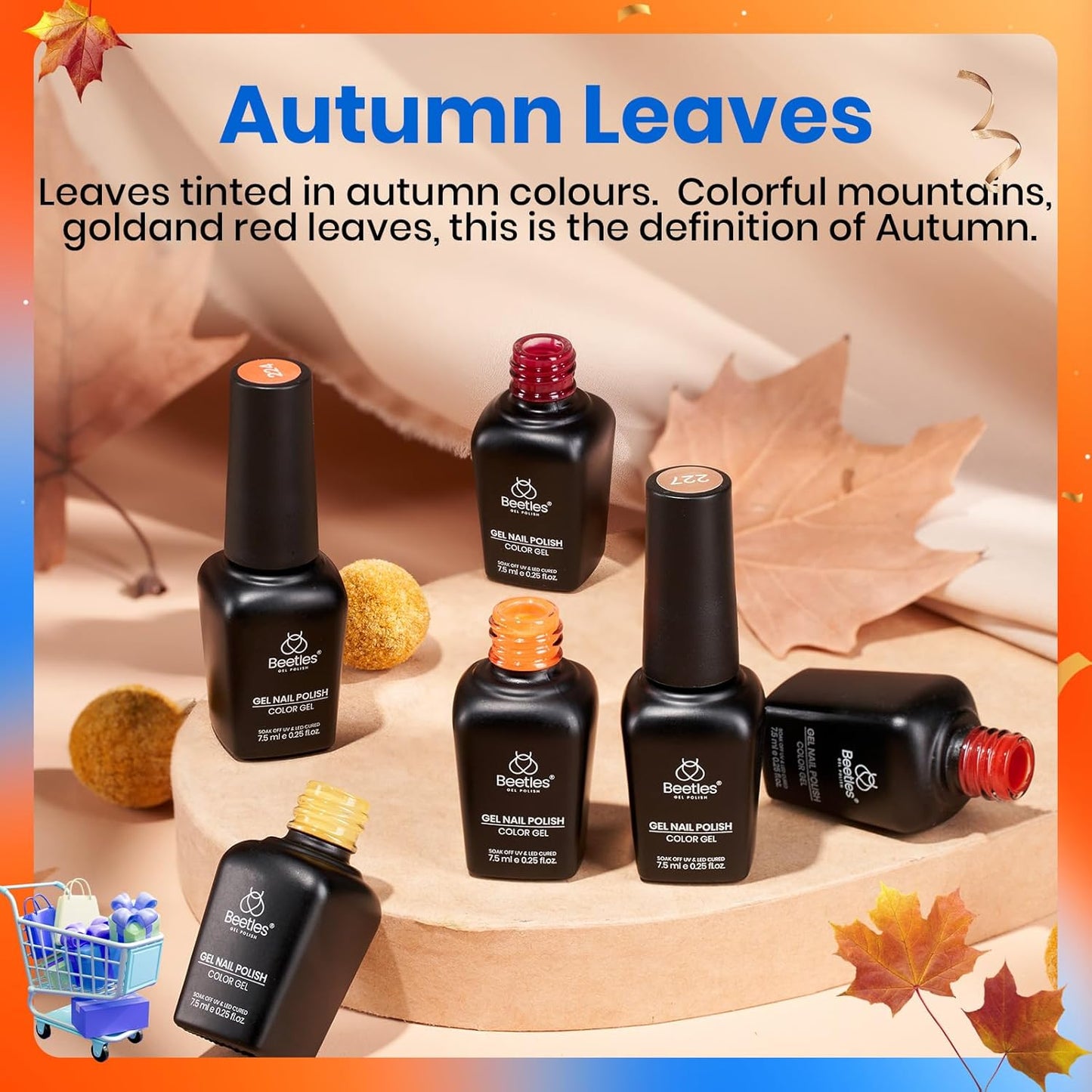 Beetles Fall Gel Nail Polish Set - 6 Colors Burgundy Red Orange Yellow Brown Gel Polish Kit for Nails, Autumn Leaves Soak Off UV LED Nail Gel Manicure at Home Gifts for Women