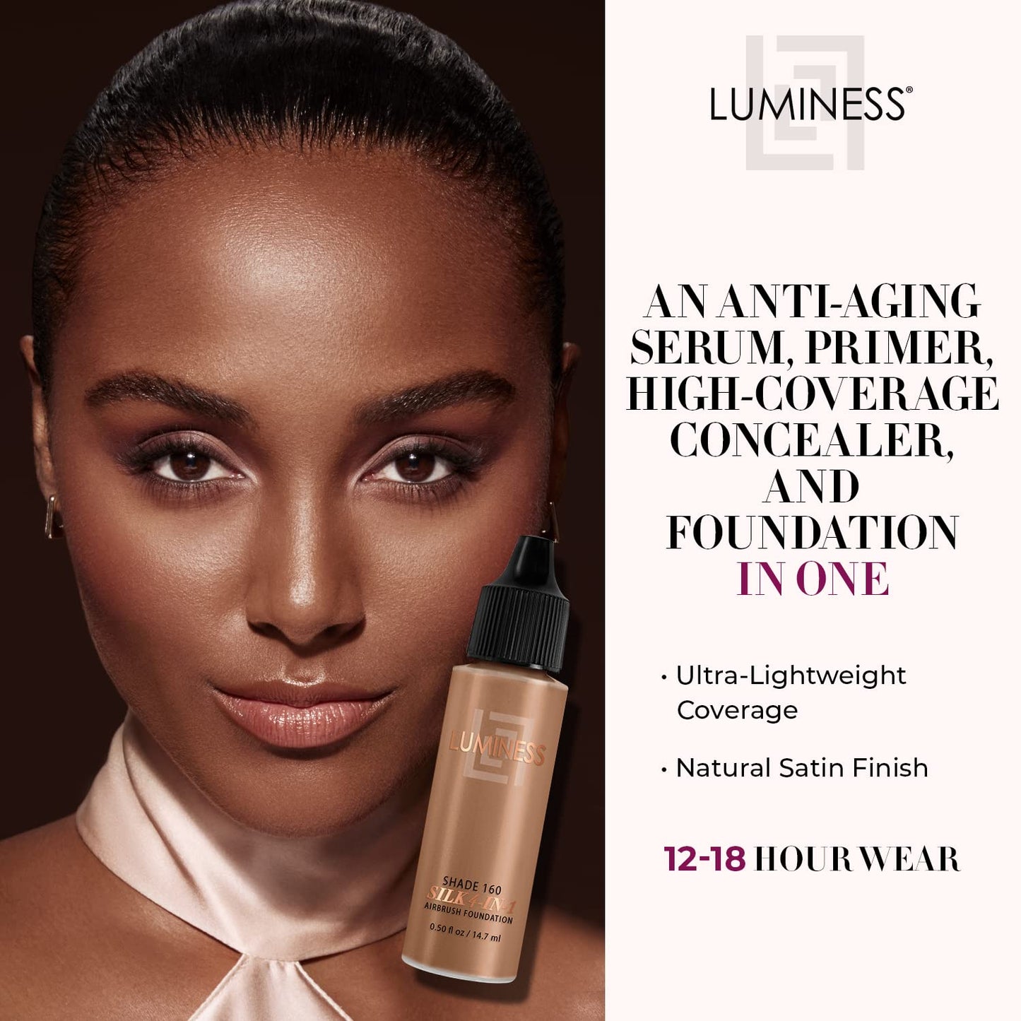 Luminess Air Silk 4-In-1 Airbrush Foundation- Foundation, Shade 160 (.5 Fl Oz) - Sheer to Medium Coverage - Anti-Aging Formula Hydrates and Moisturizes - Professional Makeup Kit for Cordless Air Brush