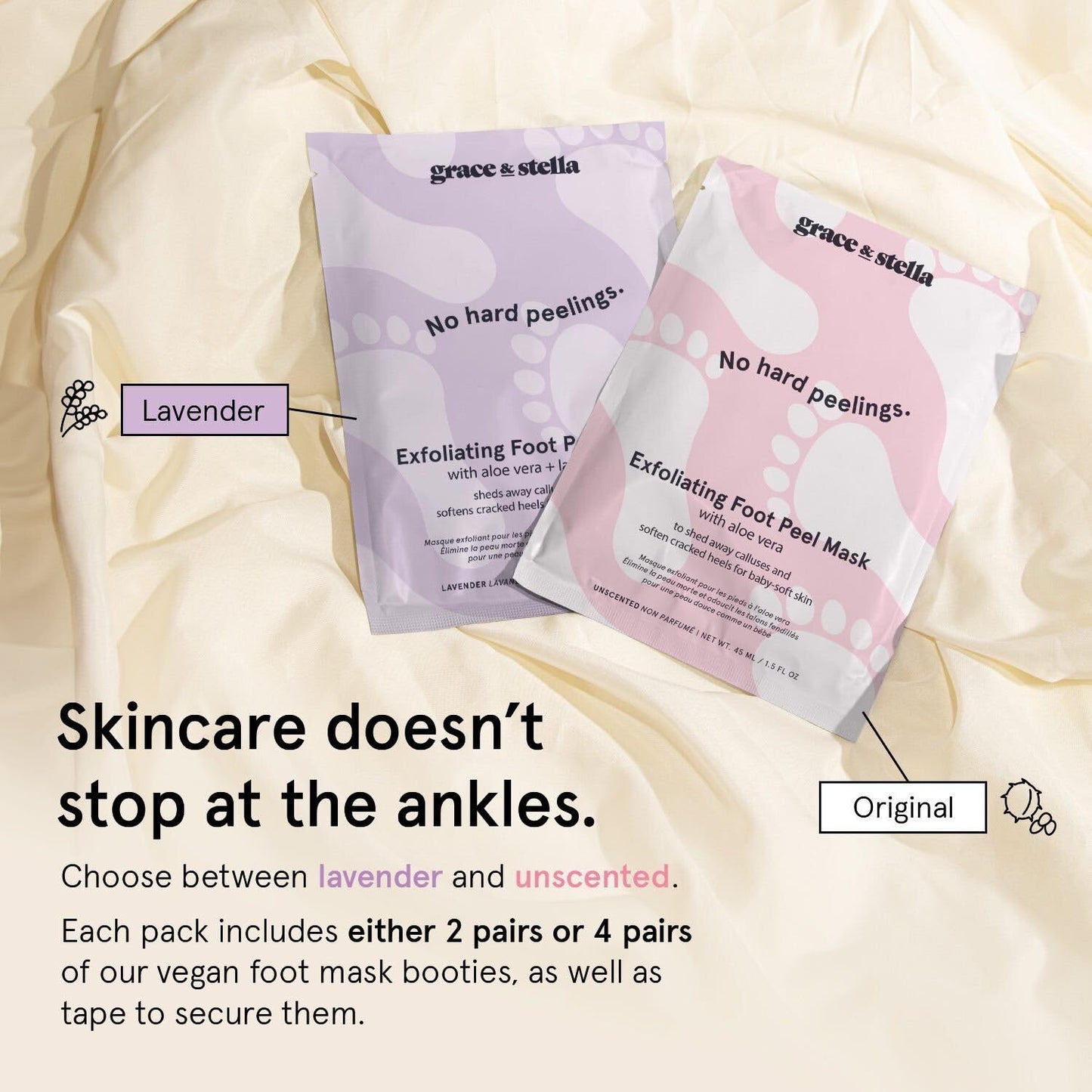 grace & stella Award-Winning Foot Peeling Mask - Foot Peel Masks with Aloe Vera- Moisturizing Foot Masks That Remove Dead Skin, Exfoliating Foot Mask for Dry Cracked Feet (4 Pairs, Unscented)