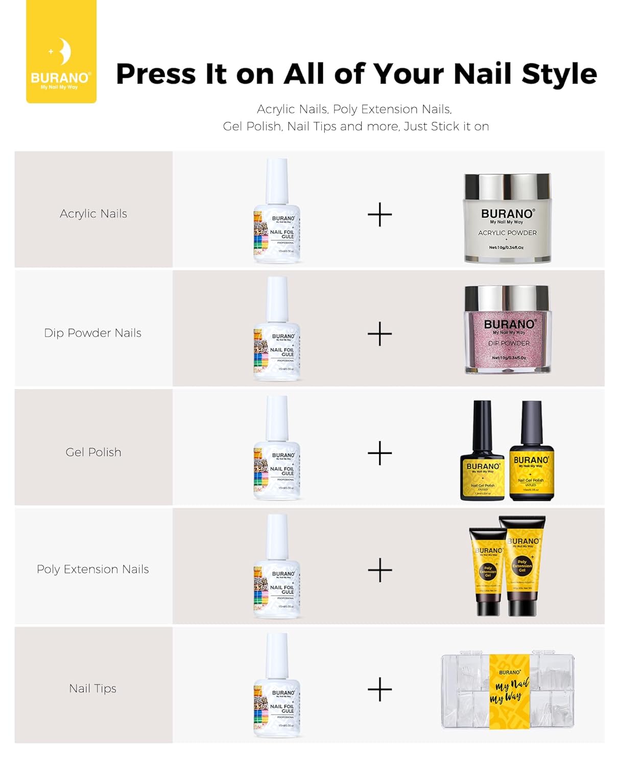 BURANO Nail Art Nail Foil Glue Gel, o.5 oz with 10PCS Foil Stickers Set Nail Foil Glue for Nails Foil Transfer Gel, Nail Design DIY UV LED Lamp Required (Animal Foil 06)