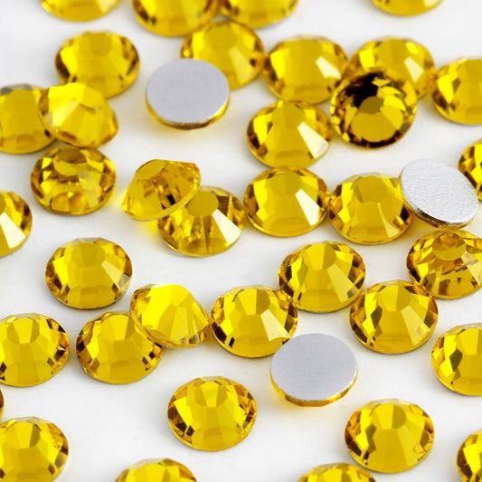 2000PCS SS20 Flatback Rhinestones | 12-Facet Diamond-Cut Glass Gems for Nail Art, Clothing, DIY Crafts |Glue-On Decoration Stones with Silver Backing(Citrine)