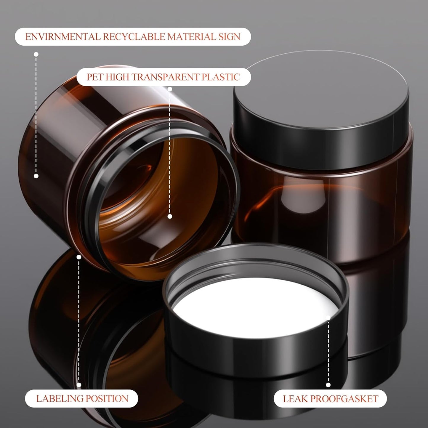 SATINIOR 24 Pieces Empty Clear Plastic Jars with Lids Round Storage Containers Wide Mouth for Beauty Product Cosmetic Cream Lotion Liquid Butter Craft and Food(Amber Lid,2 oz)