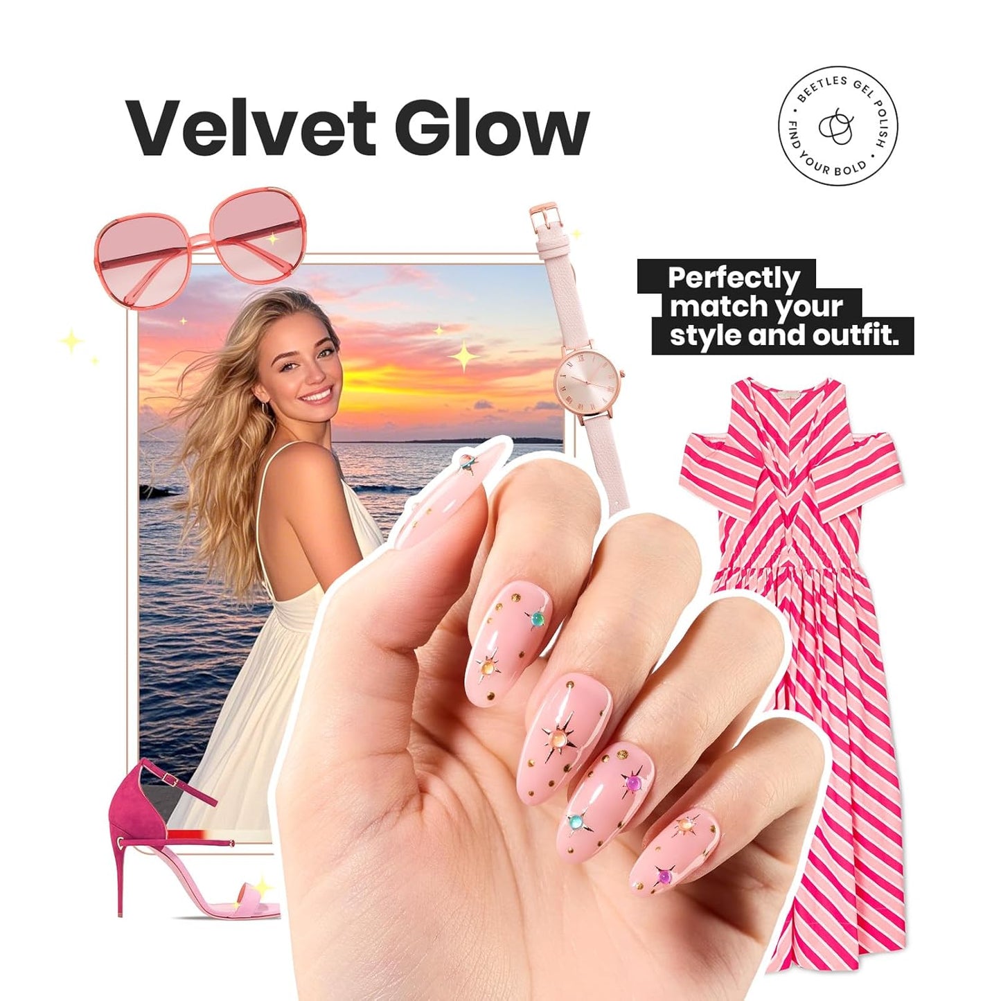 Beetles Jelly Nail Polish Set, 6 Colors Pink Nude Purple Velvet Glow Quick Dry Nail Polish Long Lasting Nail Strengthener Polish Gift for Girls Women