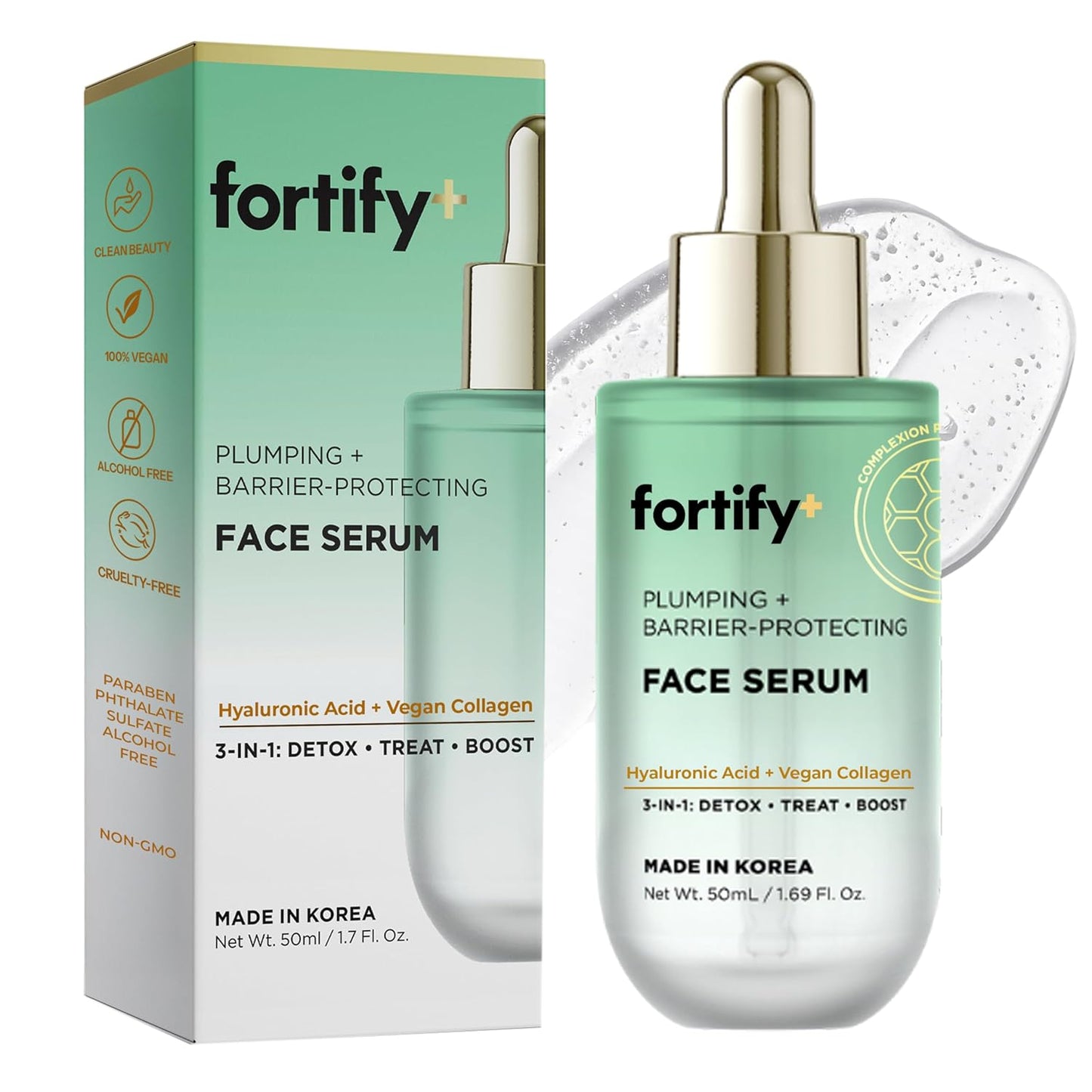 Hyaluronic Acid Serum for Face with Collagen – 3-in-1: Detox, Treat, Boost – Hydrating, Firming, Anti-Aging Serum – Dermatologist Tested Korean Skin Care – Clean Beauty – 1.69 Oz