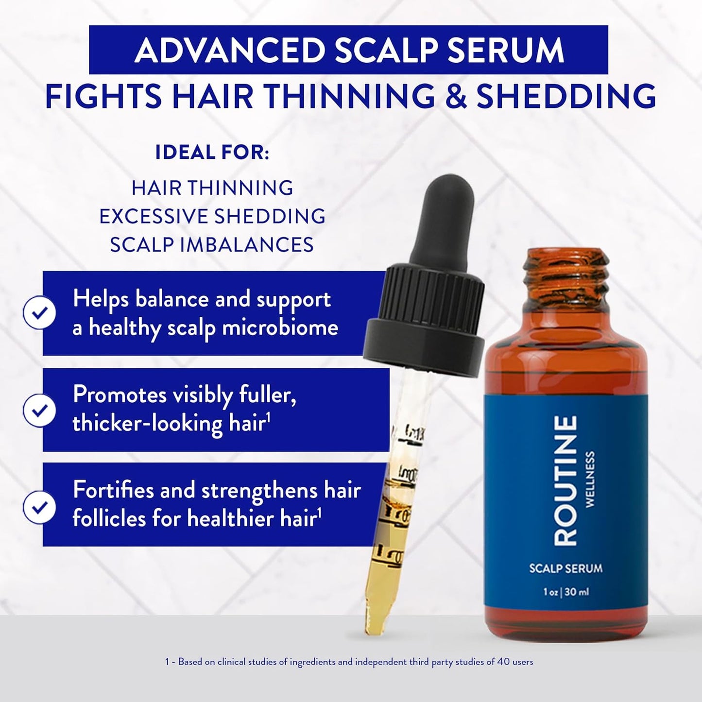 Routine Wellness Scalp Serum for Thinning Hair – Promotes Visibly-Thicker, Fuller-Looking Hair – Lightweight, Science-Backed with Red Clover & Peptides - 30ml