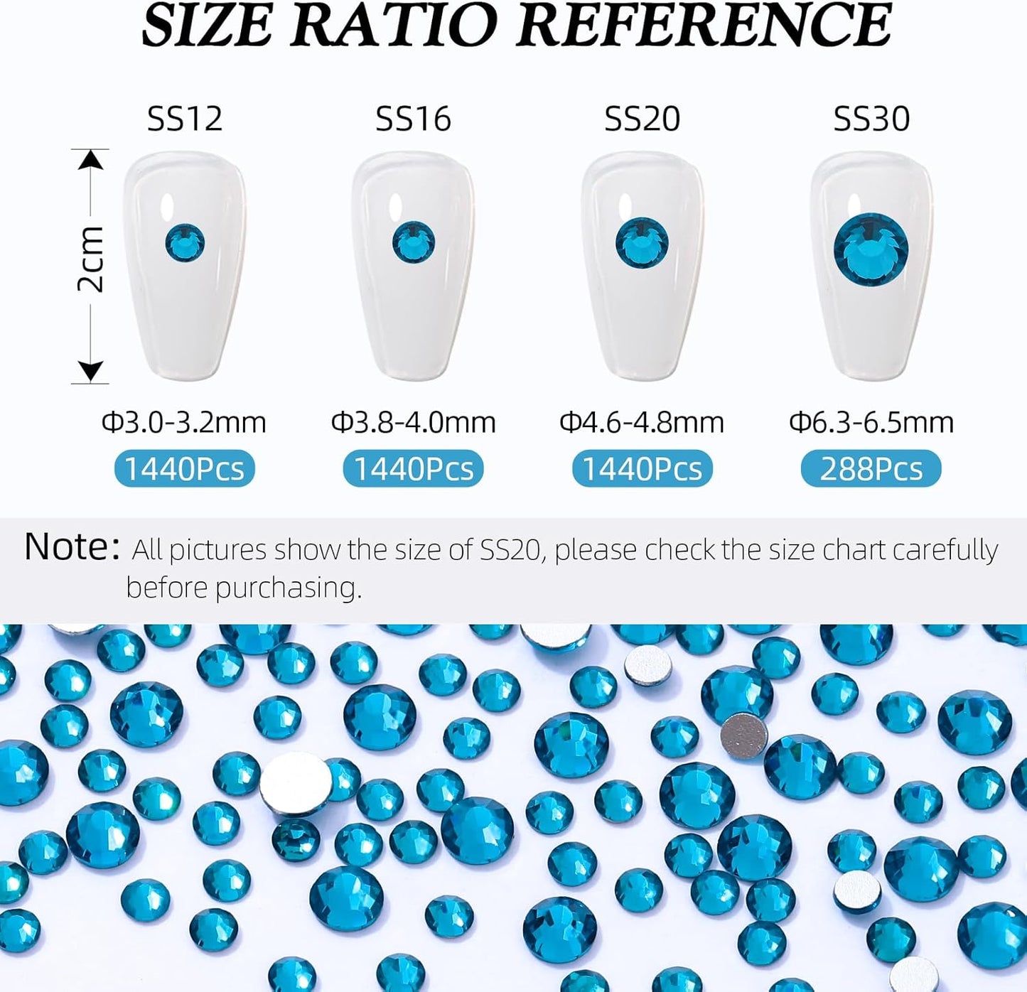 Malachite Blue Flatback Rhinestones, Glass Rhinestones for Nail Art and Craft, Glue Fix, Loose Crystal Gemstones(Malachite Blue, SS16, 1440pcs, 3.8-4.0mm)