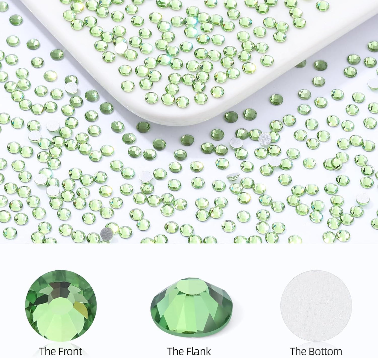 Light Green Flatback Rhinestones, Glass Rhinestones for Nail Art and Craft, Glue Fix, Loose Crystal Gemstones(Lt.Green, SS10, 1440pcs, 2.7-2.8mm)