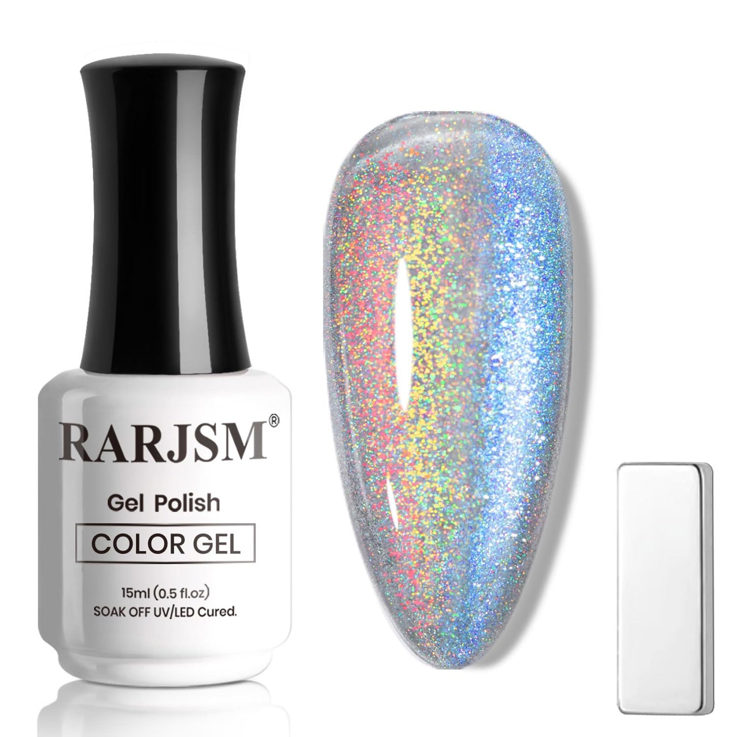 RARJSM Holographic Rainbow Aurora Cat Eye Gel Nail Polish Blue Purple Laser Iridescent Glitter Sparkle Cat Eye Gel Polish with Magnet Stick Soak off UV LED Curing Requires Home Salon Diy Nail Art