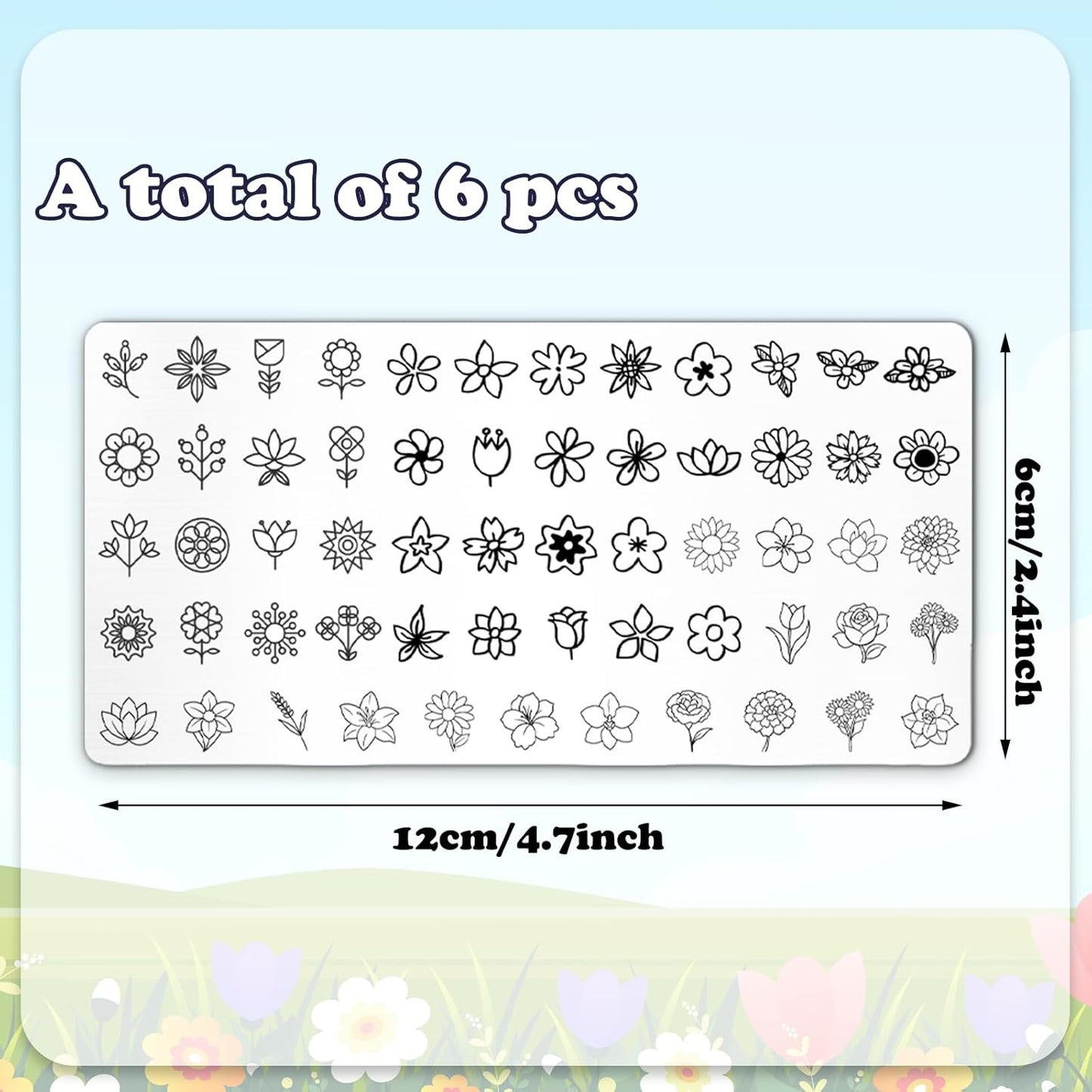 Whaline 6Pcs Spring Summer Floral Nail Plates Stamping Set Flower Leaves Stamp Templates Nail Art Plates for DIY Print Manicure Salon Design
