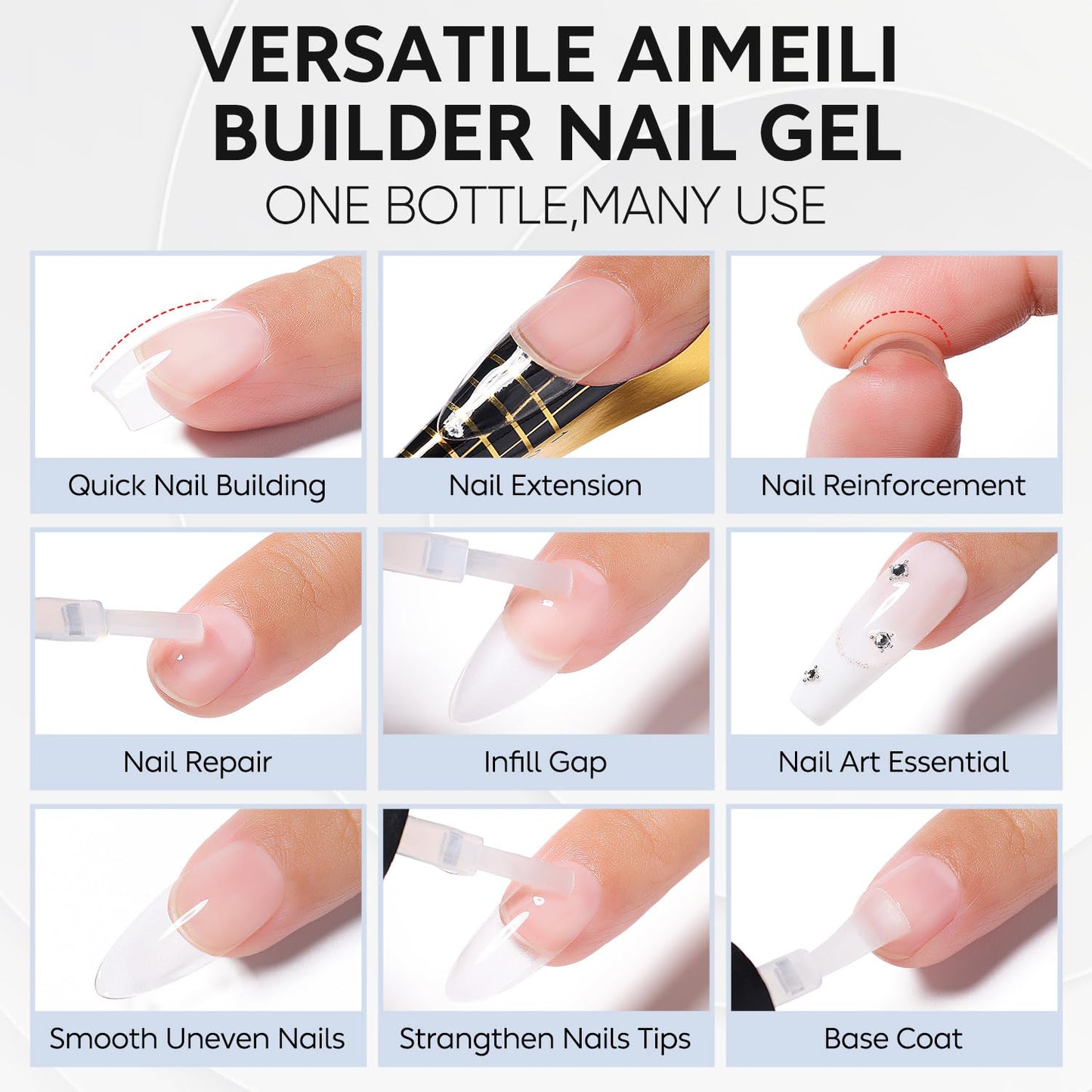 AIMEILI Gel Nail Polish 4pcs, Hema Free, Cruelty Free, Vegan, Soak Off U V LED Nail Art - Base Coat, No Wipe Top Coat, Matte Top, Builder Nail Gel