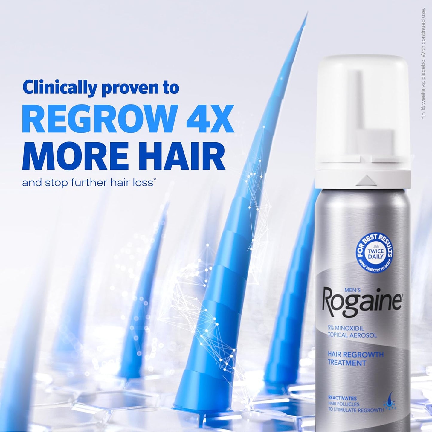 Men's Rogaine 5% Minoxidil Foam for Hair Regrowth, Topical Hair Loss Treatment for Men to Regrow Fuller, Thicker Hair, Unscented Minoxidil Topical Aerosol, 3-Month Supply, 3 x 2.11 oz