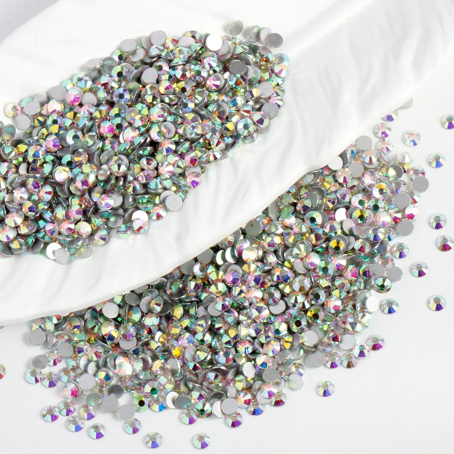 400PCS SS30 Flatback Rhinestones | 12-Facet Diamond-Cut Glass Gems for Nail Art, Clothing, DIY Crafts |Glue-On Decoration Stones with Silver Backing(Crystal AB)