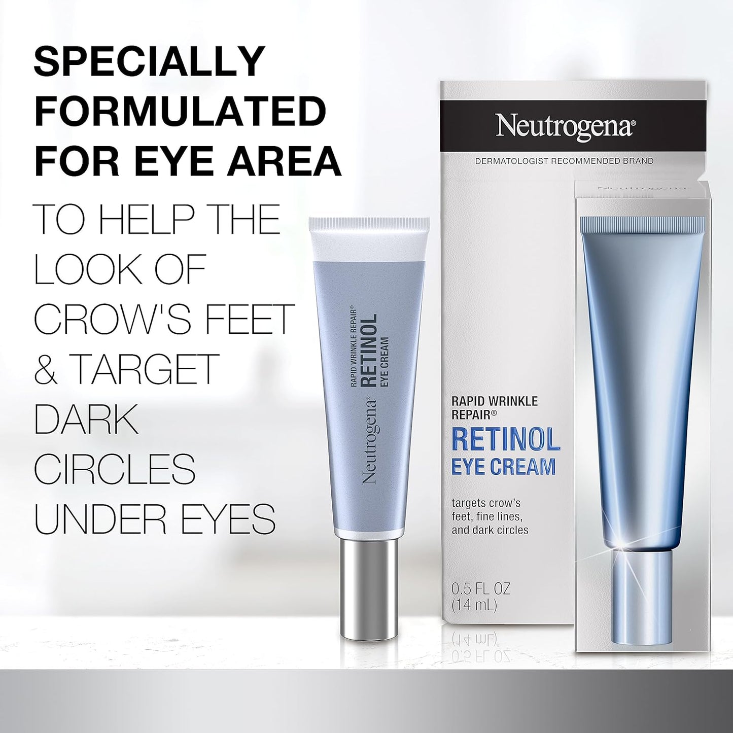 Neutrogena Rapid Wrinkle Repair Retinol Eye Cream for Dark Circles, Daily Anti-Aging Under Eye Cream with Retinol & Hyaluronic Acid to Fight Fine Lines, Wrinkles, & Dark Spots, 0.5 fl. oz