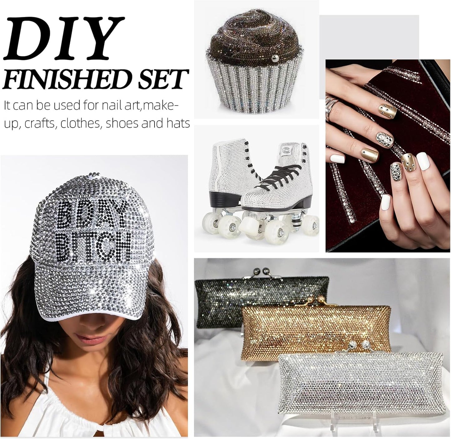 Silver Flatback Rhinestones, Glass Rhinestones for Nail Art and Craft, Glue Fix, Loose Crystal Gemstones(Silver, SS30, 288pcs, 6.4-6.6mm)