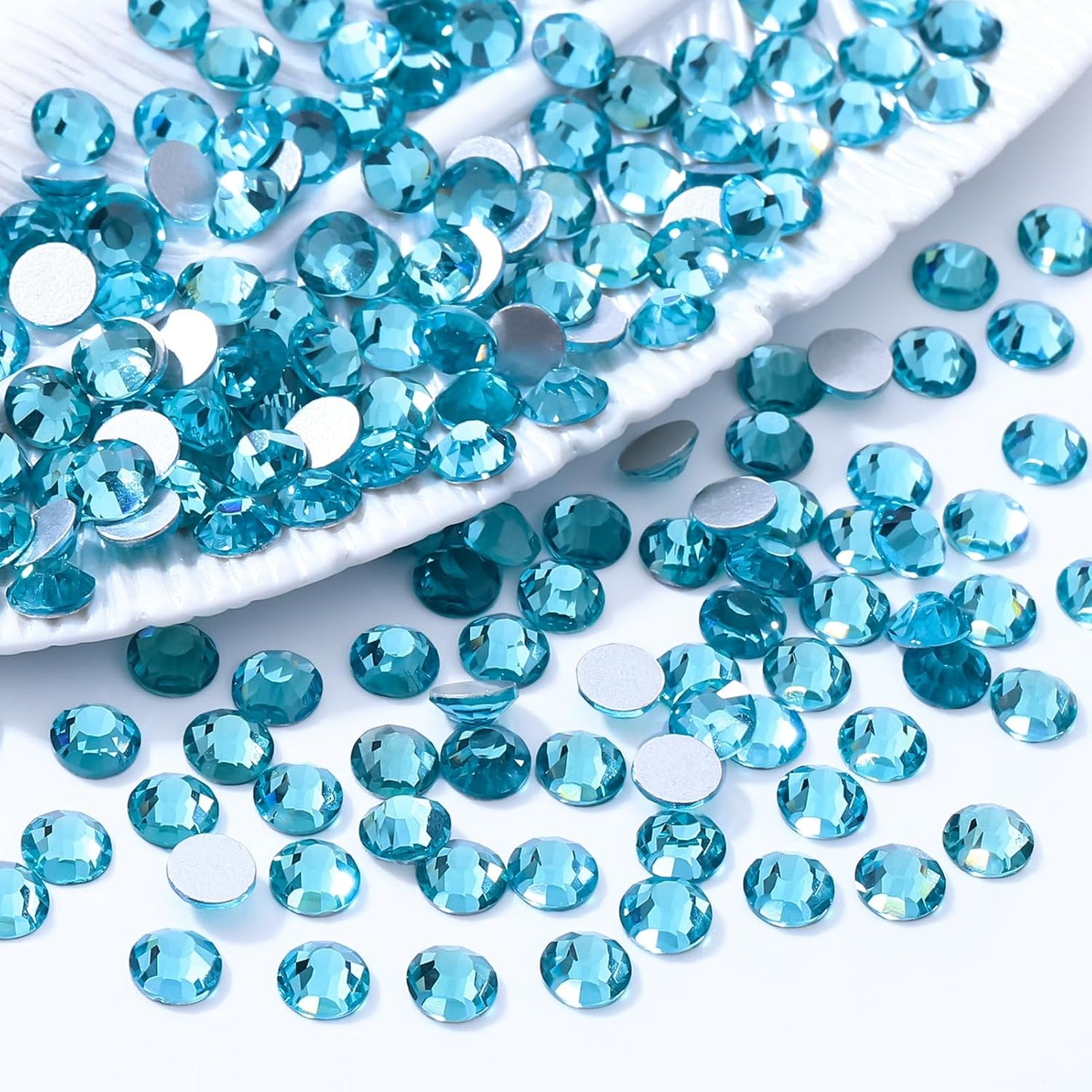 Aquamarine Flatback Rhinestones, Glass Rhinestones for Nail Art and Craft, Glue Fix, Loose Crystal Gemstones(Aquamarine, SS20, 1440pcs, 4.6-4.8mm)